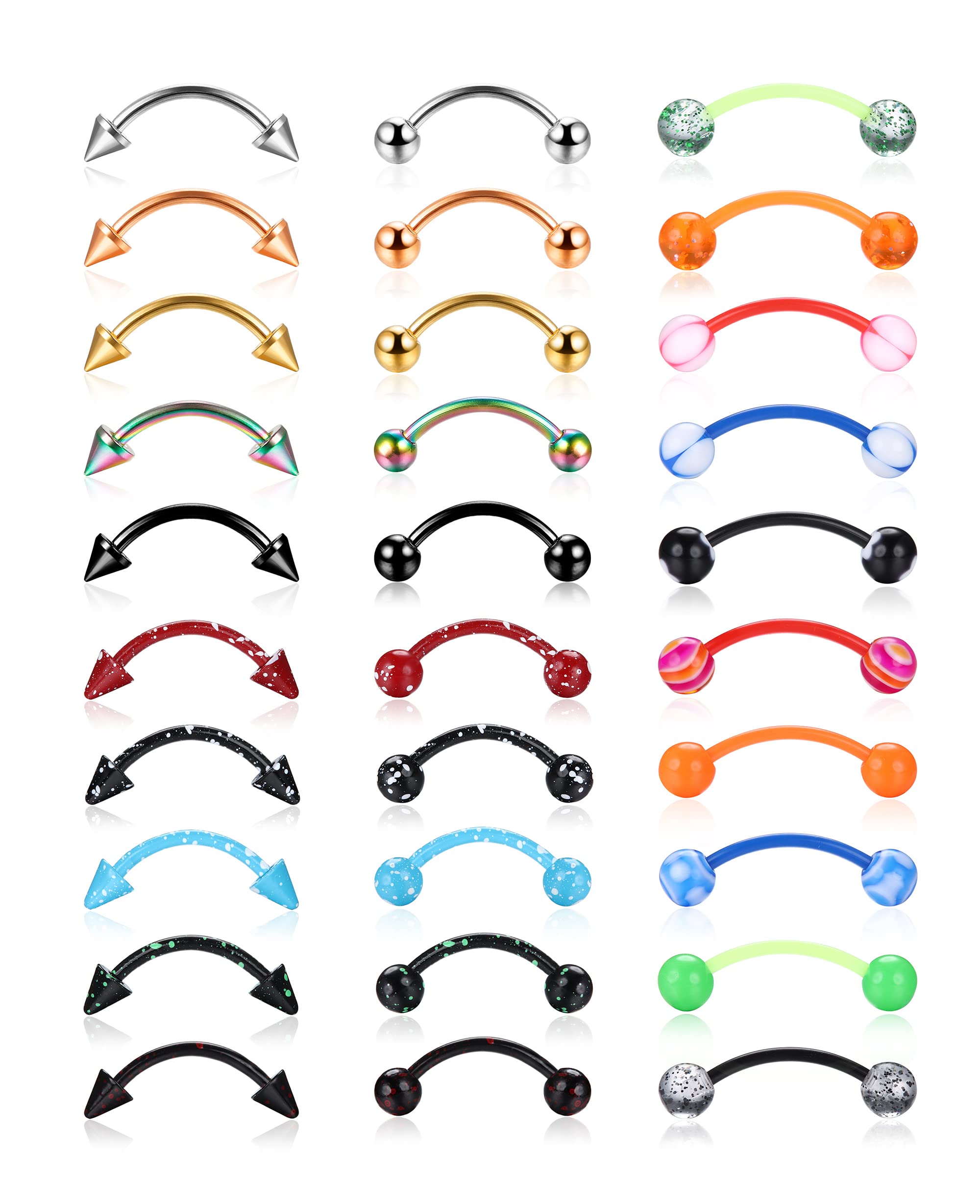 14G Stainless Steel Tongue & Nipple Rings - 30pc Colorful Barbell Set for Women & Men - Perfect for Piercing Jewelry Collection