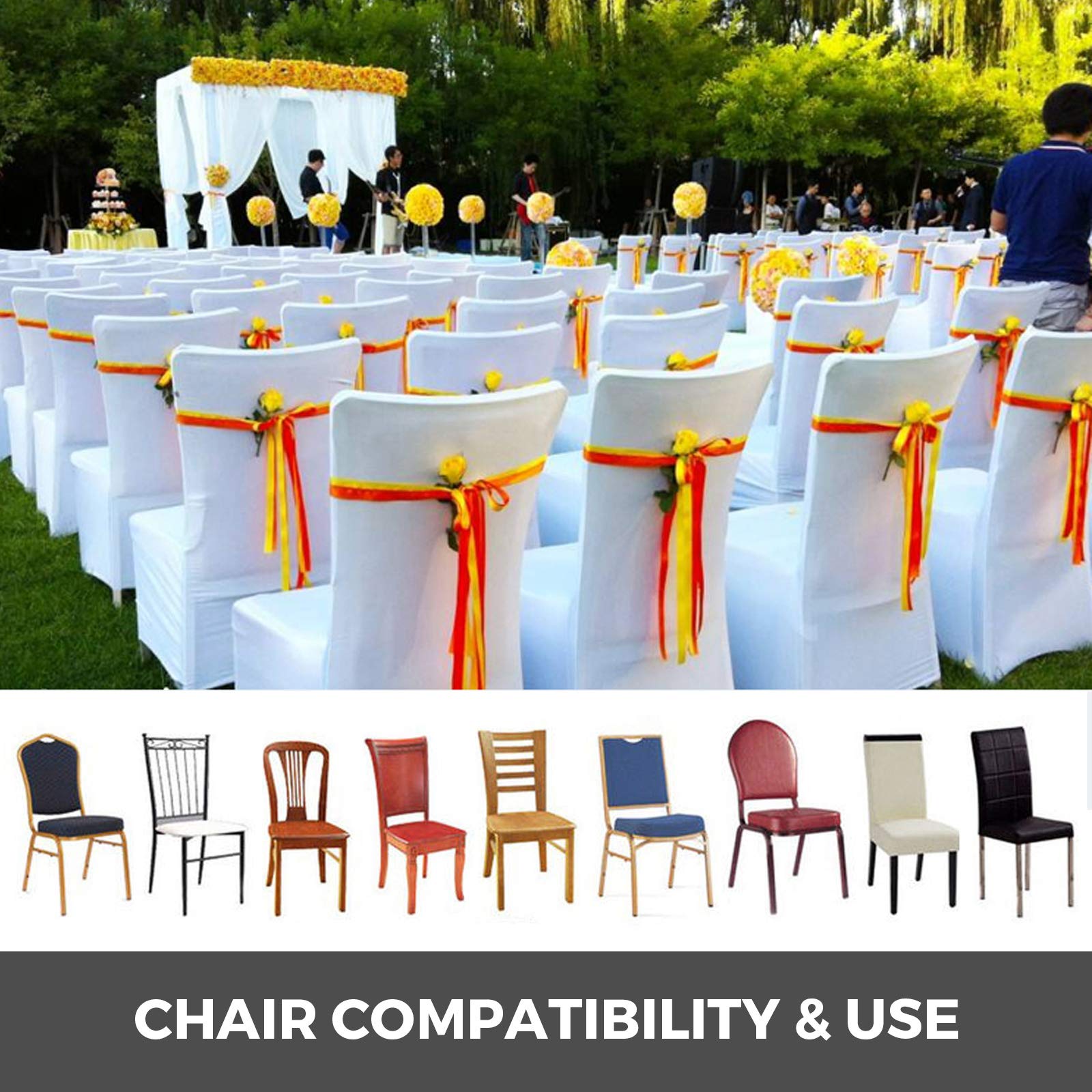 Happybuy 100 Pack Ivory Stretch Chair Covers - Polyester Spandex Slipcovers for Banquet, Dining, Party & Wedding Decor - Folding Flat Front Chair Covers (Perfect for Events, Restaurants & Home Decor)