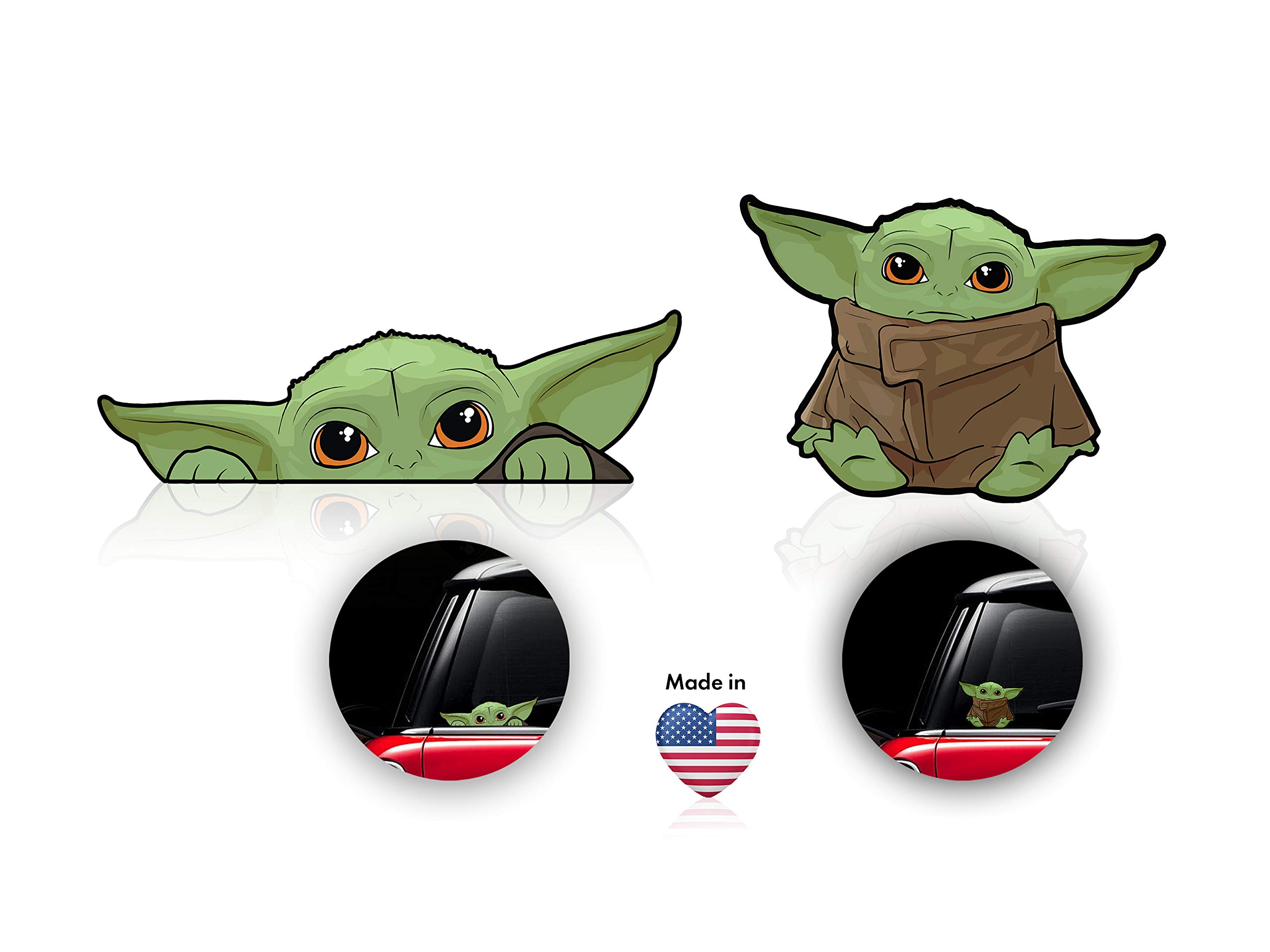 4 Pack Baby Yoda Vinyl Stickers - Waterproof Decals for Car, Laptop, Luggage, Skateboard & Bike - The Mandalorian Inspired Window Decor - Perfect for Star Wars Fans & Gift Giving