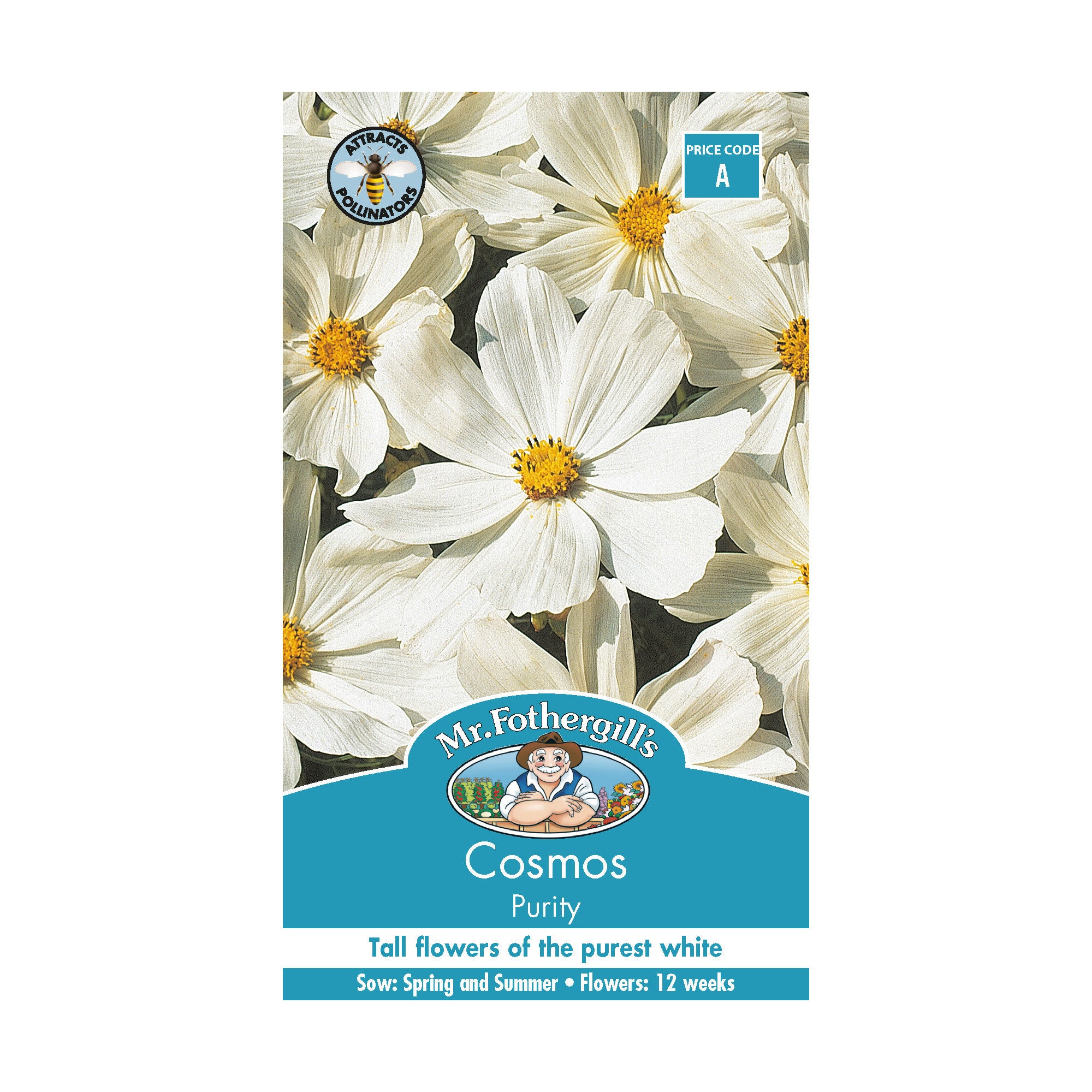 Cosmos 'Purity' Flower Seeds - Organic, Non-GMO, Easy to Grow for Gardens, Bouquets & Pollinator-Friendly Landscaping