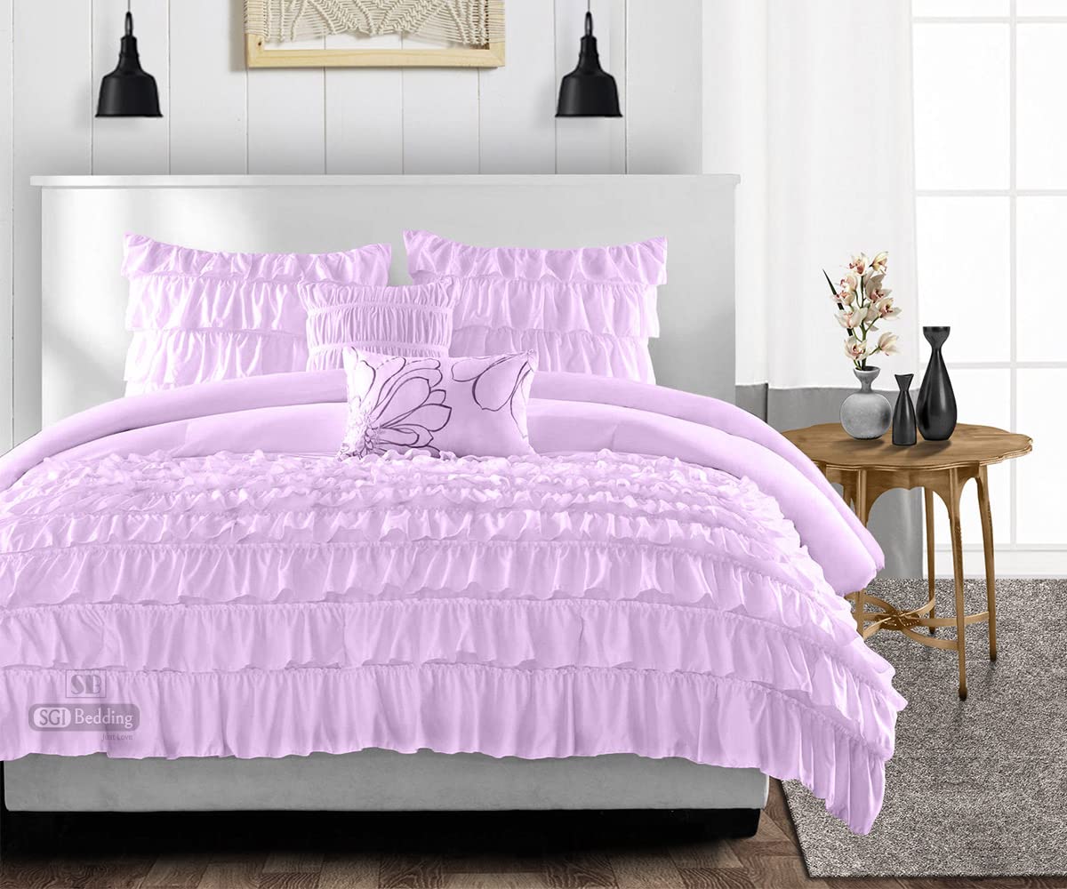 Super King Plus Comforter Set - 300 GSM Plush Siliconized Microfiber Fill with Ruffled Lilac Design, Quilted Duvet Insert & Matching Pillowcases - Ultra Soft & Fluffy for Cozy Bedroom Decor | Perfect for Master Bedrooms, Guest Rooms & Luxury Hotels