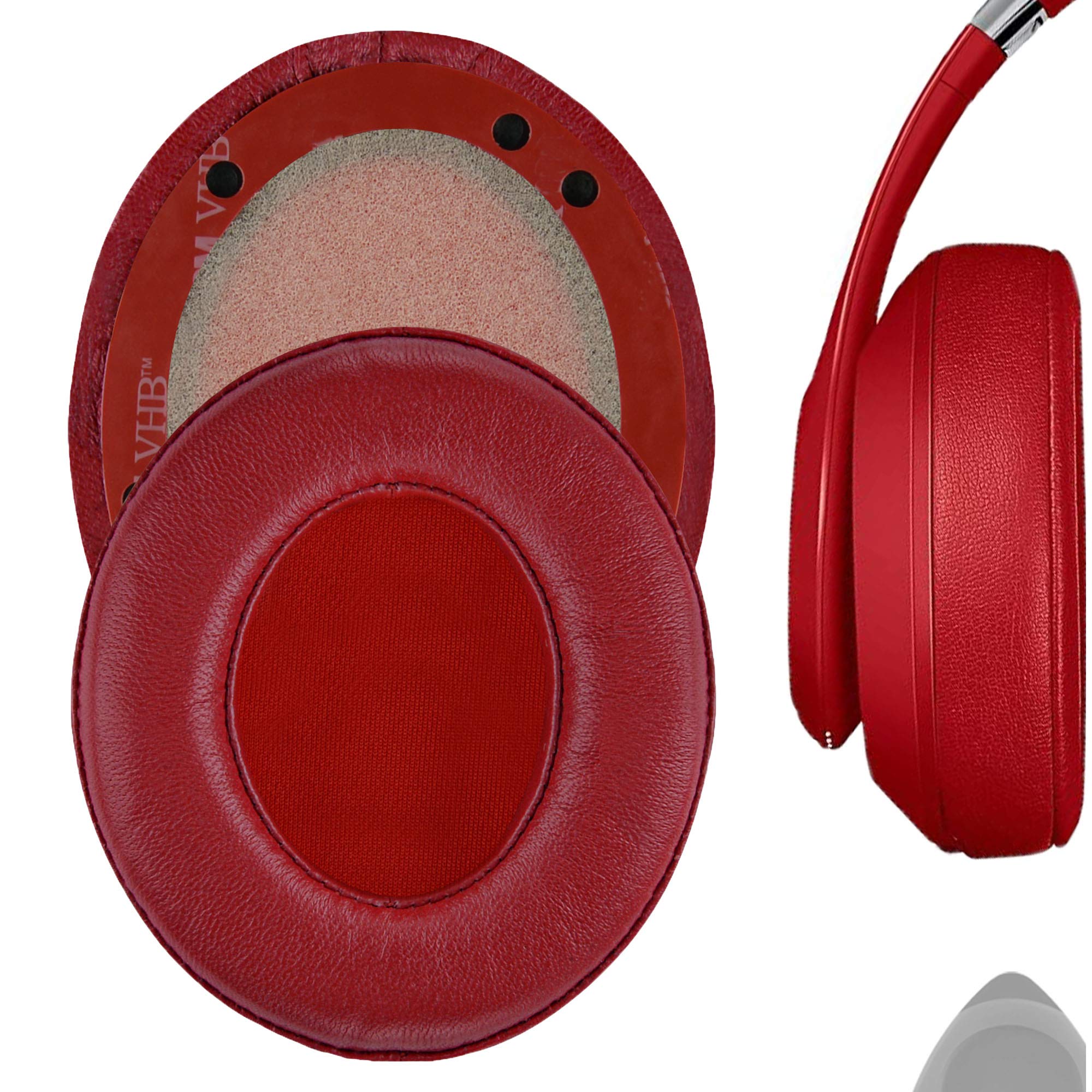 Geekria Premium Sheepskin Replacement Ear Pads for Beats Studio 3 (A1914) & Studio 3.0 Wireless Headphones - Soft Memory Foam Ear Cushions, Noise Isolation Earpads, Comfortable Headset Repair Parts (Red) - Perfect for Gaming, Travel & Music Listening