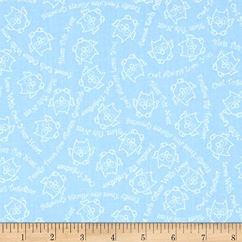 Quilting Treasures Quilt Fabric - Owl in The Family Owl Sketch & Words Blue Cotton Fabric for Quilting, Sewing & DIY Crafts - Perfect for Home Decor, Baby Blankets & Patchwork Projects