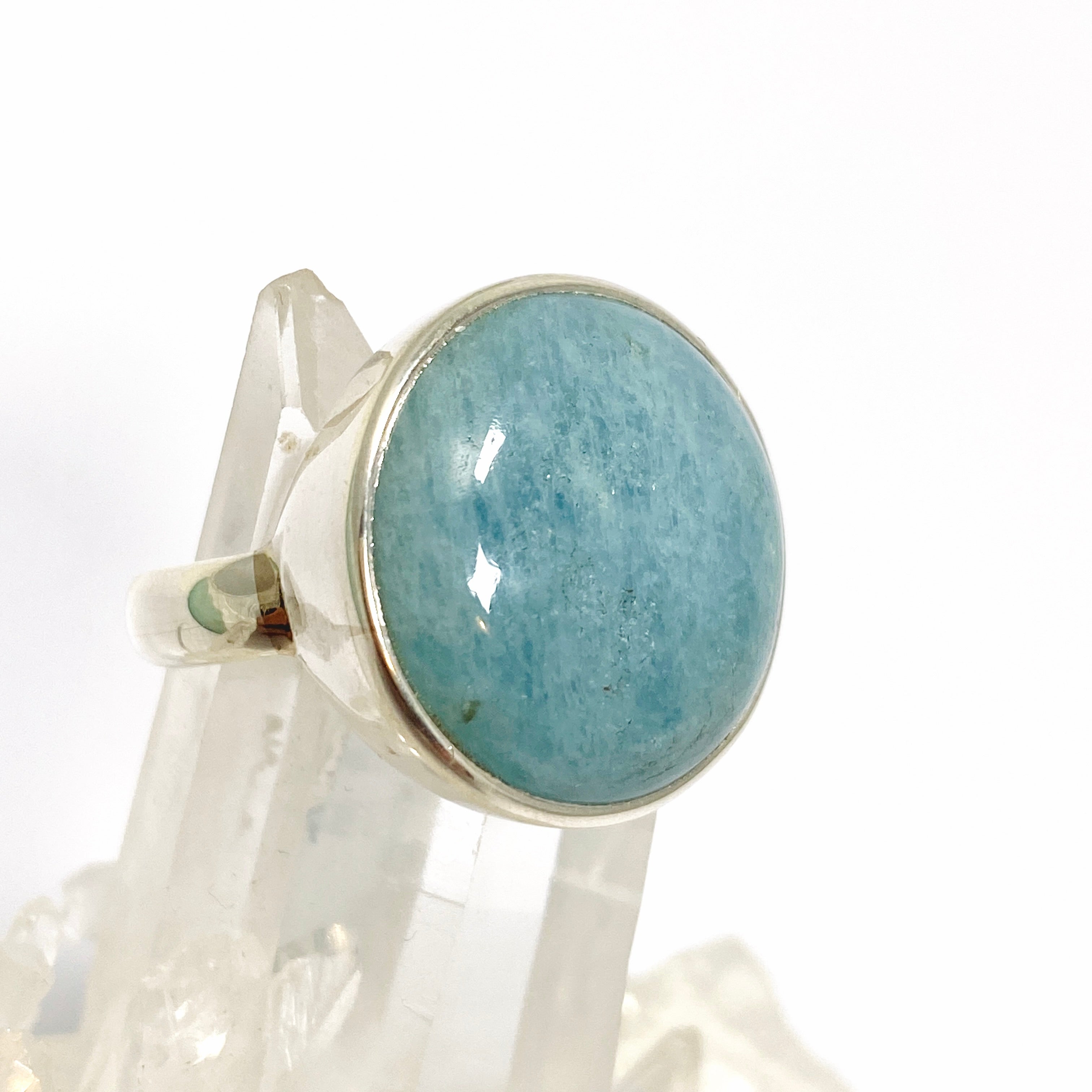 Natural Aquamarine Round Cabochon Ring - Size 12 (India Origin) - Handmade Sterling Silver Jewelry for Women - Perfect for Weddings, Anniversaries & Special Occasions