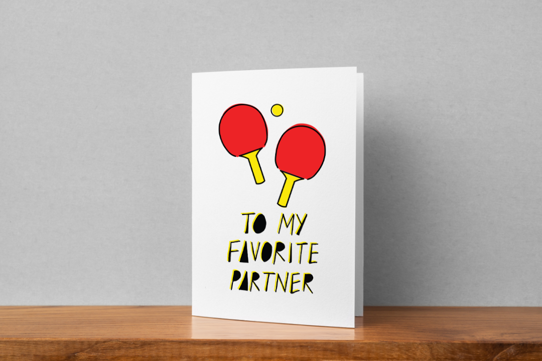 Premium 'Favorite Partner' Table Tennis Greeting Card - Perfect for Ping Pong Lovers, Coaches & Tournament Players