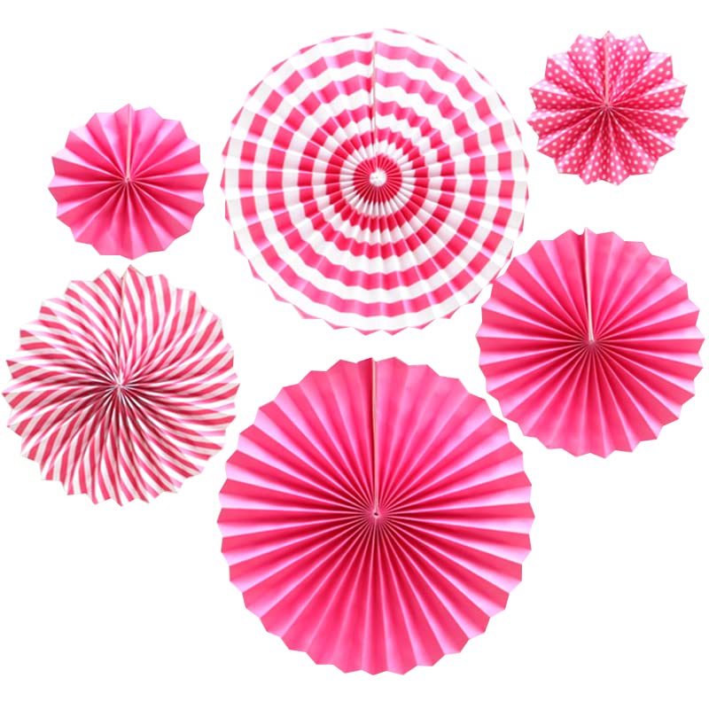 6 Pack Hot Pink Paper Fans - Decorative Hanging Party Decor for Birthday, Wedding, Graduation Events - Perfect for Home Decor, Baby Showers & Chinese New Year Celebrations