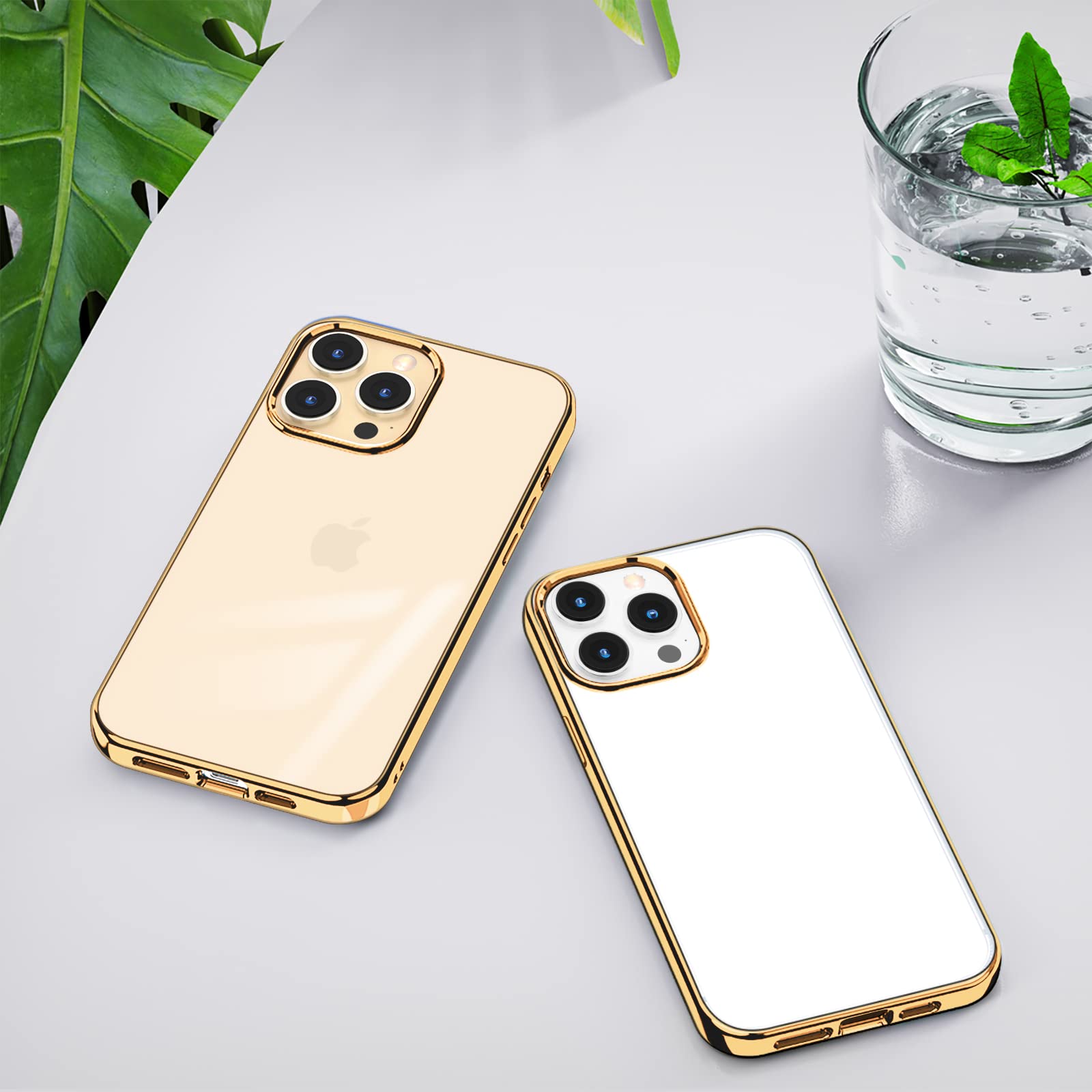 MILPROX Clear Shockproof Case for iPhone 13 Pro Max (6.7 inch 2021) - Crystal Transparent Protective Cover with Electroplated Mirror Edge - Gold | Perfect for Everyday Protection & Style Enhancement