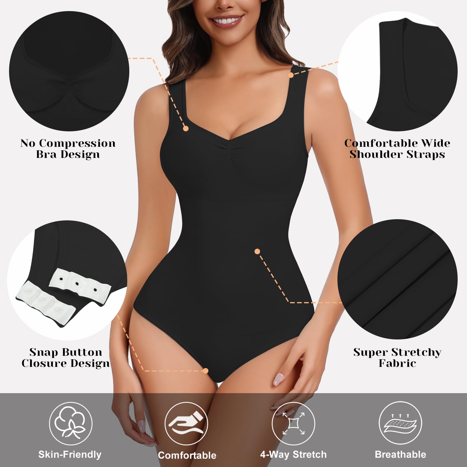Women's Shapewear Bodysuit - Tummy Control & Butt Lifting Seamless Body Shaper with Ruched Sweetheart Neck | Perfect for Everyday Wear, Special Occasions & Postpartum Recovery