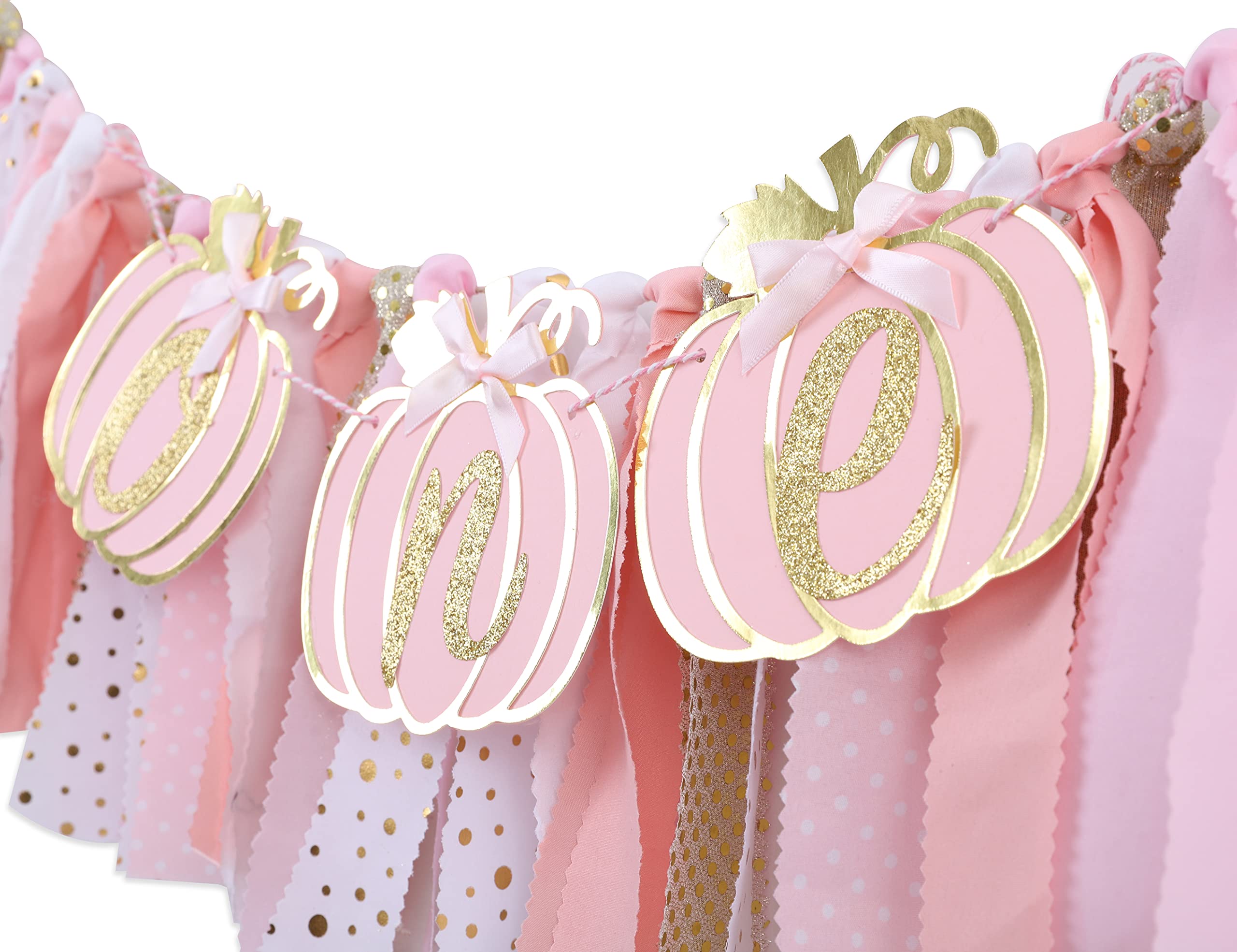 Pumpkin Highchair Banner for 1st Birthday - Pink Gold First Birthday Decor, Baby Girl Shower Party Supplies | Perfect for Fall Birthday Celebrations, Pumpkin-Themed Nursery Decor & Photoshoot Backdrops