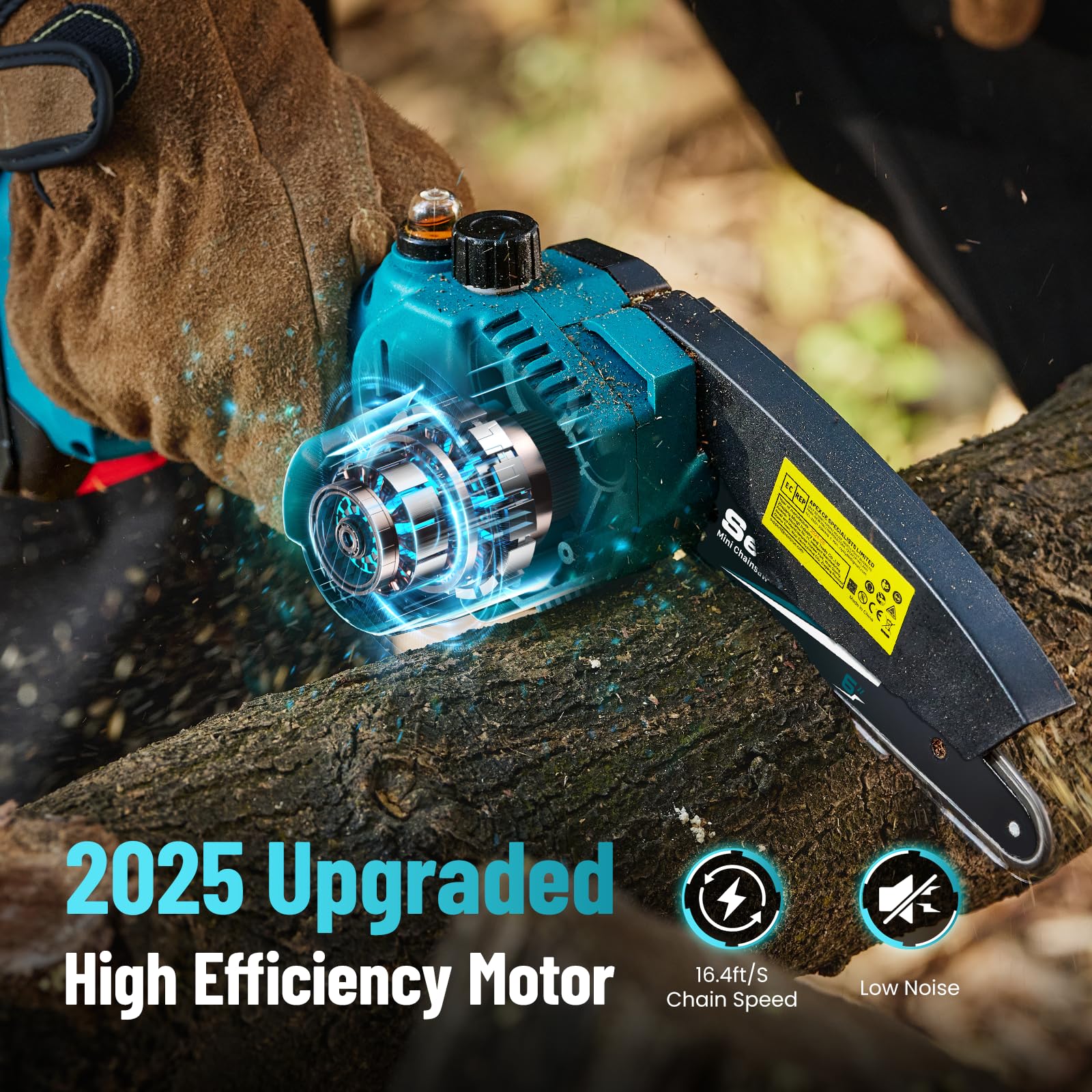 Seesii Mini Cordless Chainsaw CH600+ - 6 Inch Electric Chainsaw with 900W Motor, 2×4.0Ah Long-Lasting Batteries & Automatic Oiler - Lightweight Handheld Battery Powered Chainsaw for Tree Trimming, Pruning, and Yard Maintenance - Perfect Gift for Men, Women, Dad, and DIY Enthusiasts