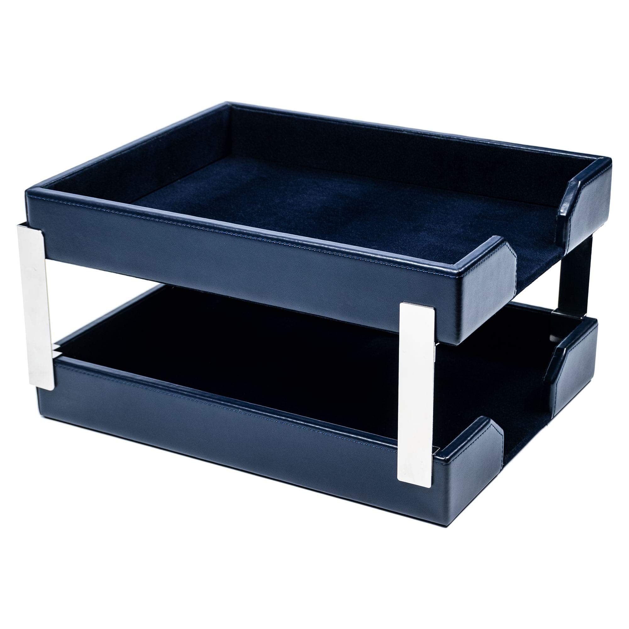 Dacasso Navy Blue Bonded Leather Double Letter Tray Organizer - Office Desk File Holder for Documents, Mail, and Papers - Perfect for Home, Office, or Workspace Organization