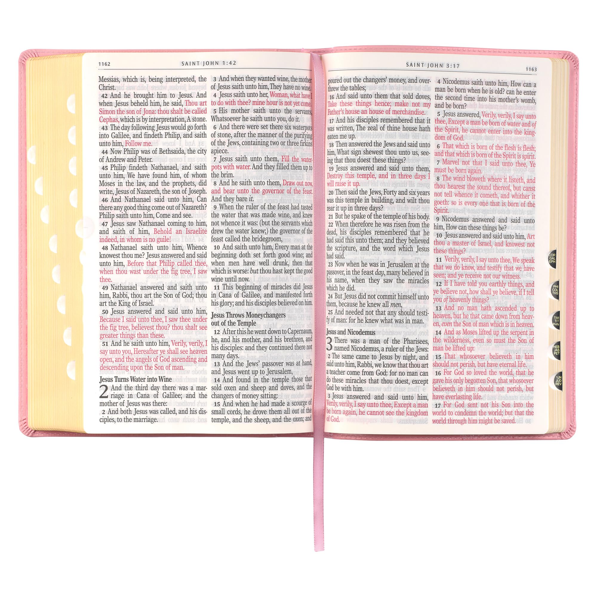 KJV Holy Bible Giant Print Full-Size Faux Leather Red Letter Edition - Thumb Index & Ribbon Marker, King James Version Pink - Perfect for Church, Bible Study & Gift Giving