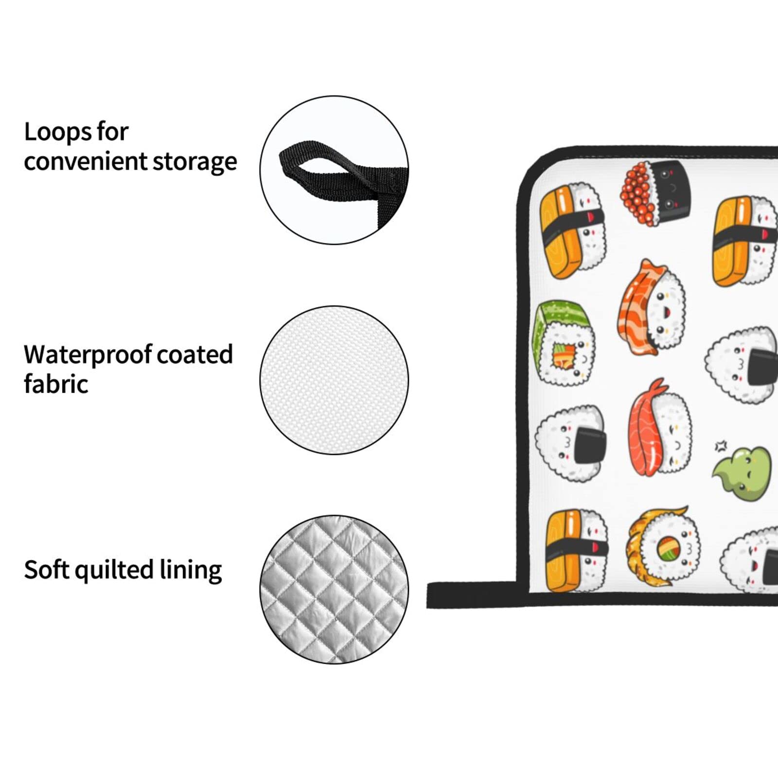 Japanese Kawaii Sushi Oven Mitts & Pot Holders Set of 4 - Heat Resistant Kitchen Gloves for Cooking, Baking, Grilling & BBQ - Perfect for Home Chefs & Sushi Lovers
