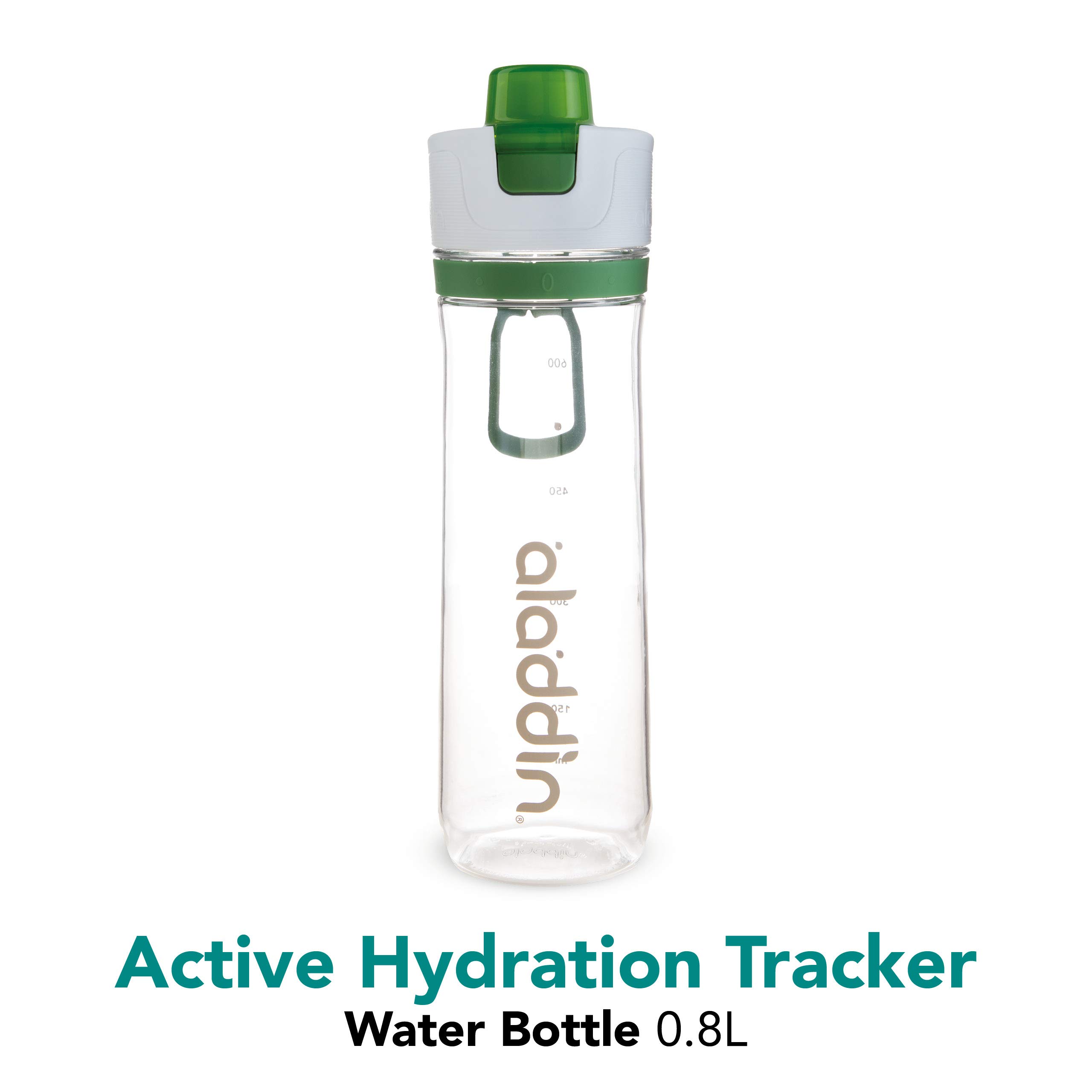 Aladdin Active Hydration Tracker Water Bottle - 0.8L (27oz) BPA-Free Smart Water Bottle with Time Markings - Green - Perfect for Gym, Hiking & Daily Hydration Tracking