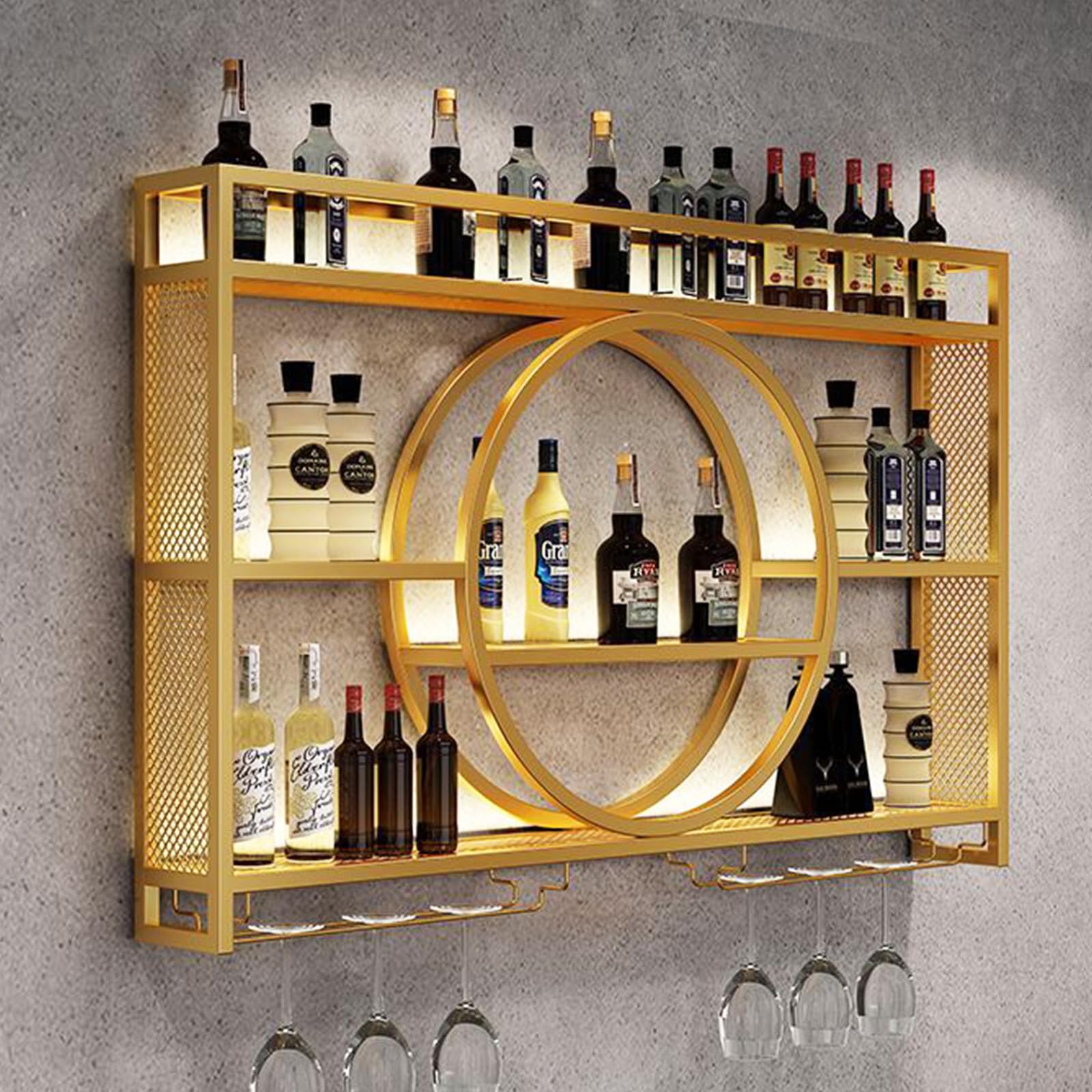 Stylish Gold Wall Mounted Metal Wine Rack - 47.2