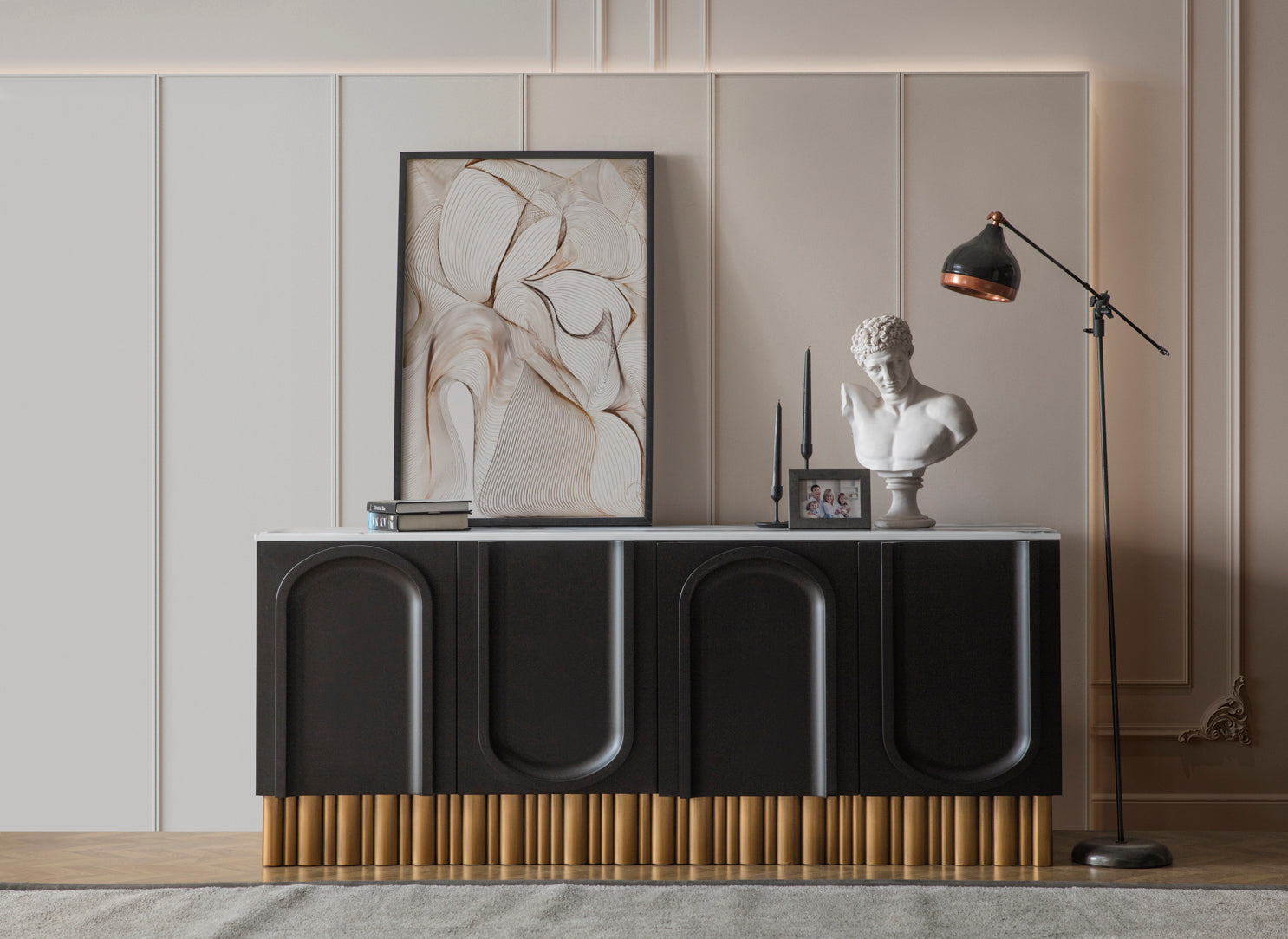 Elegant Black and Gold Sideboard Buffet Cabinet - Modern Storage Console Table for Dining Room, Living Room, or Entryway - Perfect for Home Decor and Organization