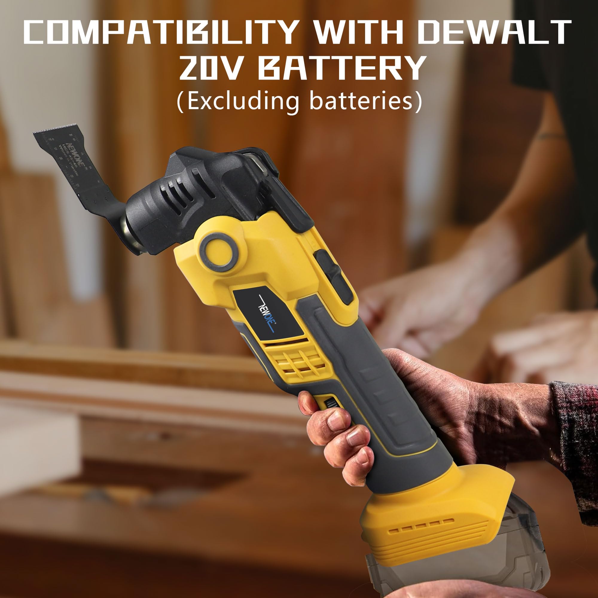 NEWONE Oscillating Multi-Tool Kit - Compatible with DeWalt 20V Battery, 6 Variable Speed, 3.6° Oscillation Angle, Anti-Vibration Design with 16-Piece Accessory Blades Set - Perfect for Woodworking, Flooring, Grout Removal & DIY Home Renovation Projects