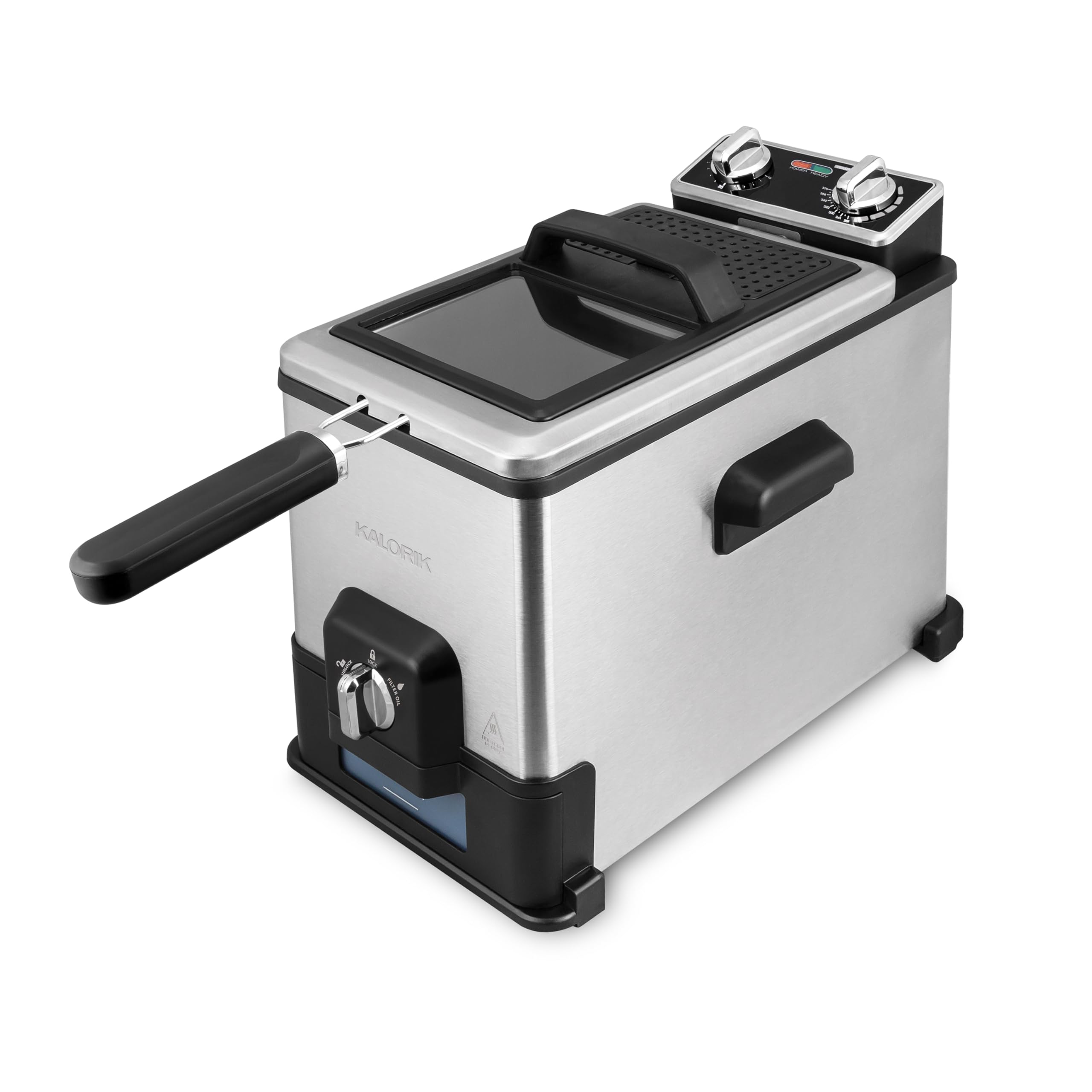 Kalorik 4.2 Quart XL Stainless Steel Deep Fryer with Oil Filtration System - Perfect for Home Kitchen, Restaurants & Catering (Model FT 44466 BK)