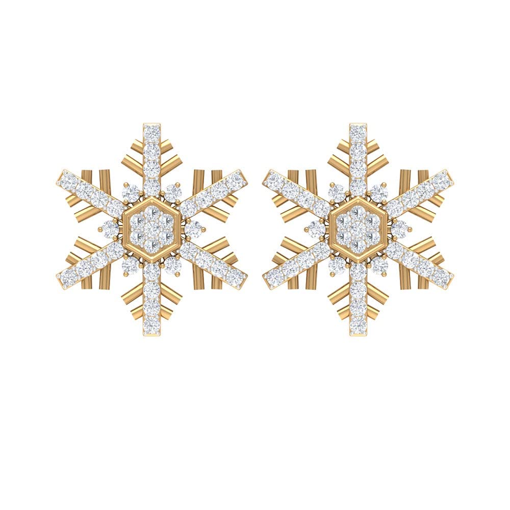 Certified 1/4 Carat Round Diamond Snowflake Stud Earrings for Women - April Birthstone, 14K Solid Gold (HI Color, SI Clarity) | Elegant Gift for Anniversary, Birthday & Special Occasions