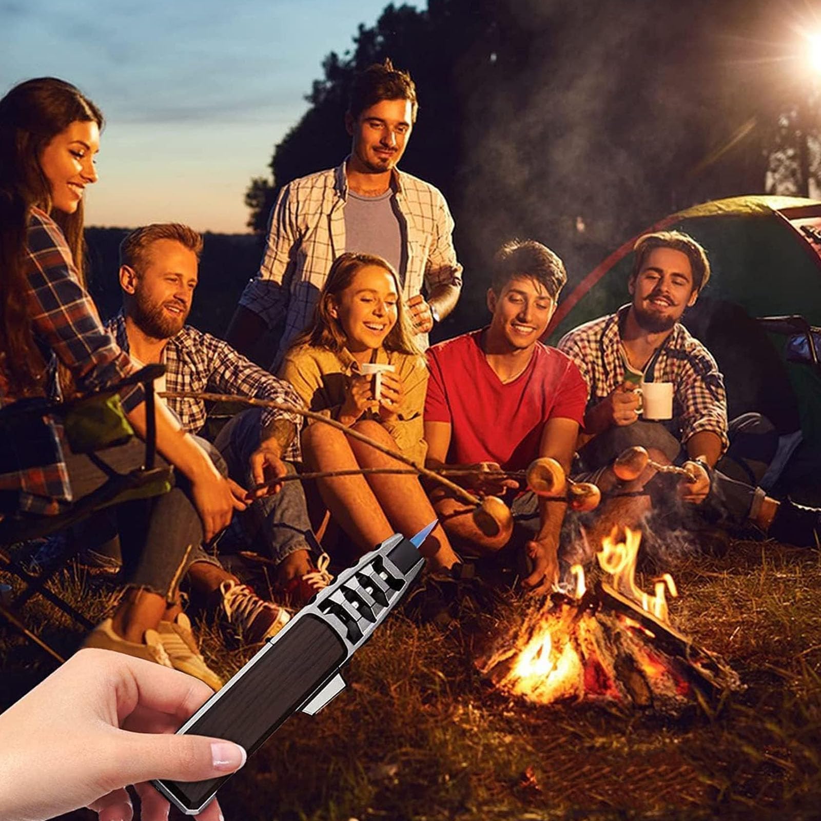 Rechargeable Fire Blaze Electric Lighter - Adjustable Dual-Arc Torch Flame for Cigars, Candles & Outdoor Camping | USB Charging & Windproof Design | Perfect for BBQ, Hiking & Emergency Use (Black)
