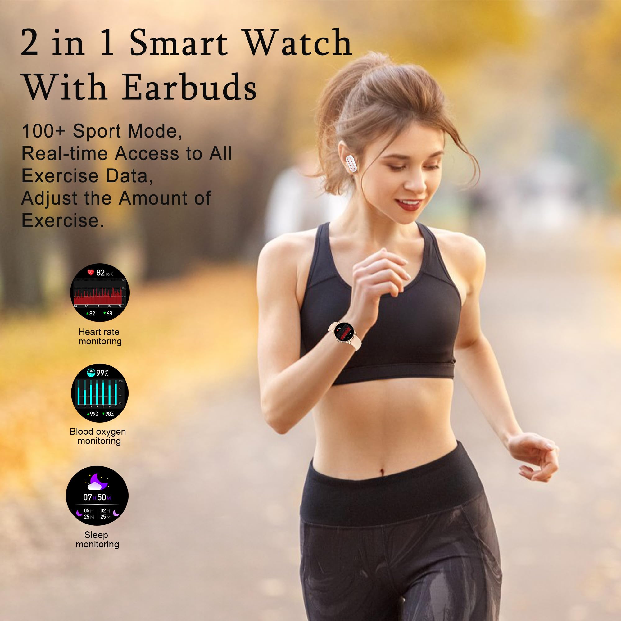 2 in 1 Smart Watch with Wireless Earbuds for Women - 1.27
