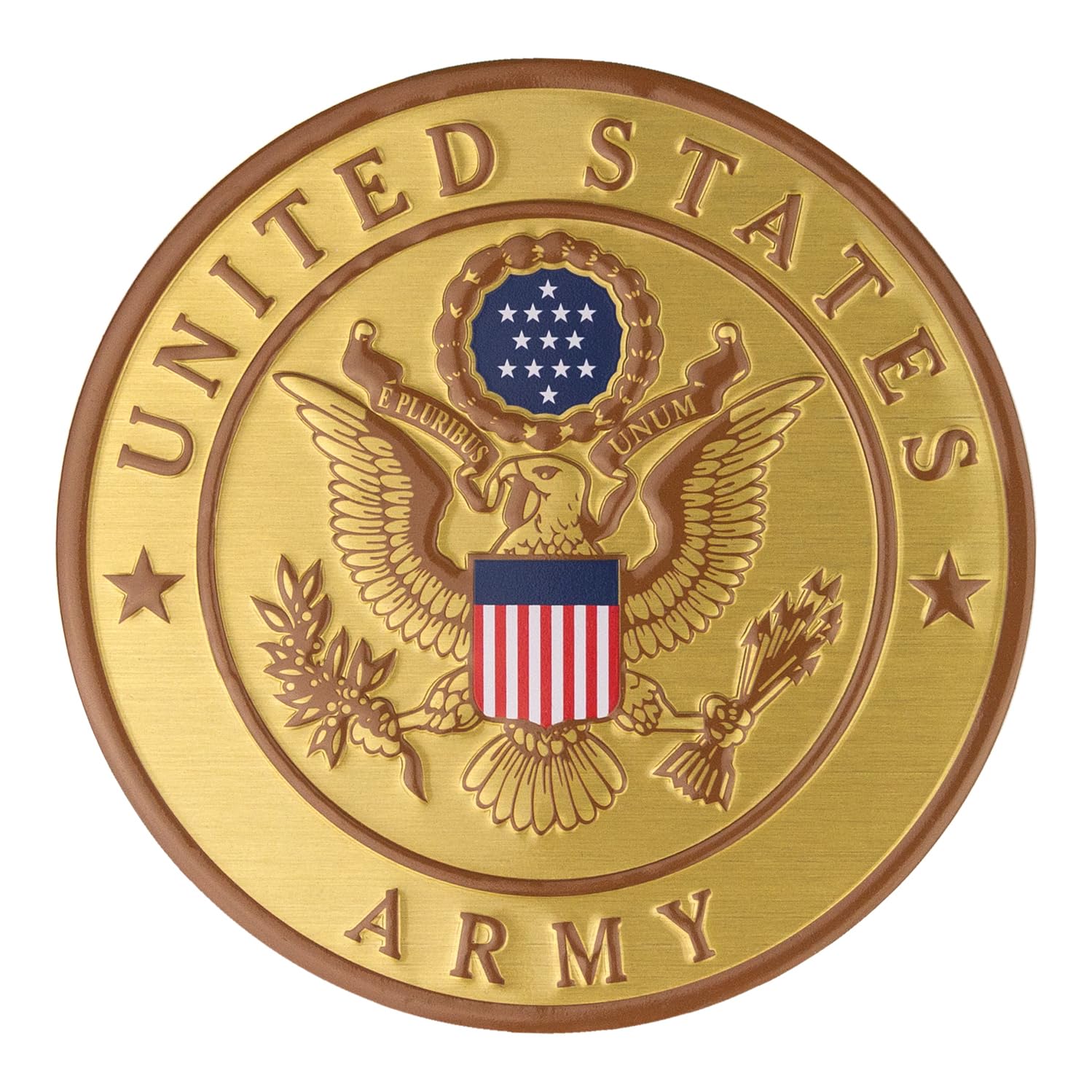 4 Inch Round Embossed US Army Shield Emblem Medallion - Metal Decal Adhesive Sticker with Peel & Stick Back - Honor Military Service Members & Veterans - Perfect for Cars, Laptops, Windows & Gifts (Pack of 1)