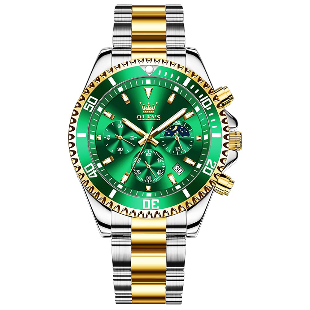 OLEVS Men's Luxury Stainless Steel Watch - Waterproof, Luminous, Moon Phase & Date Display - Quartz Movement - Perfect for Formal Occasions, Business Meetings & Gifts