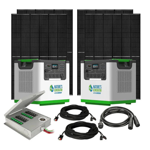 Natures Generator 2 x Lithium 3600 Battery with 4 x 410W Monocrystalline Solar Panels + Transfer Switch (240V/7.2kW) - Perfect for Home Backup Power, Off-Grid Living & Emergency Power Supply
