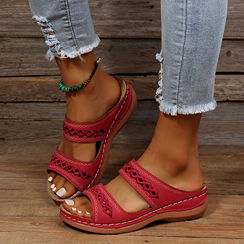 Red-womens Sandals With Arch Support
