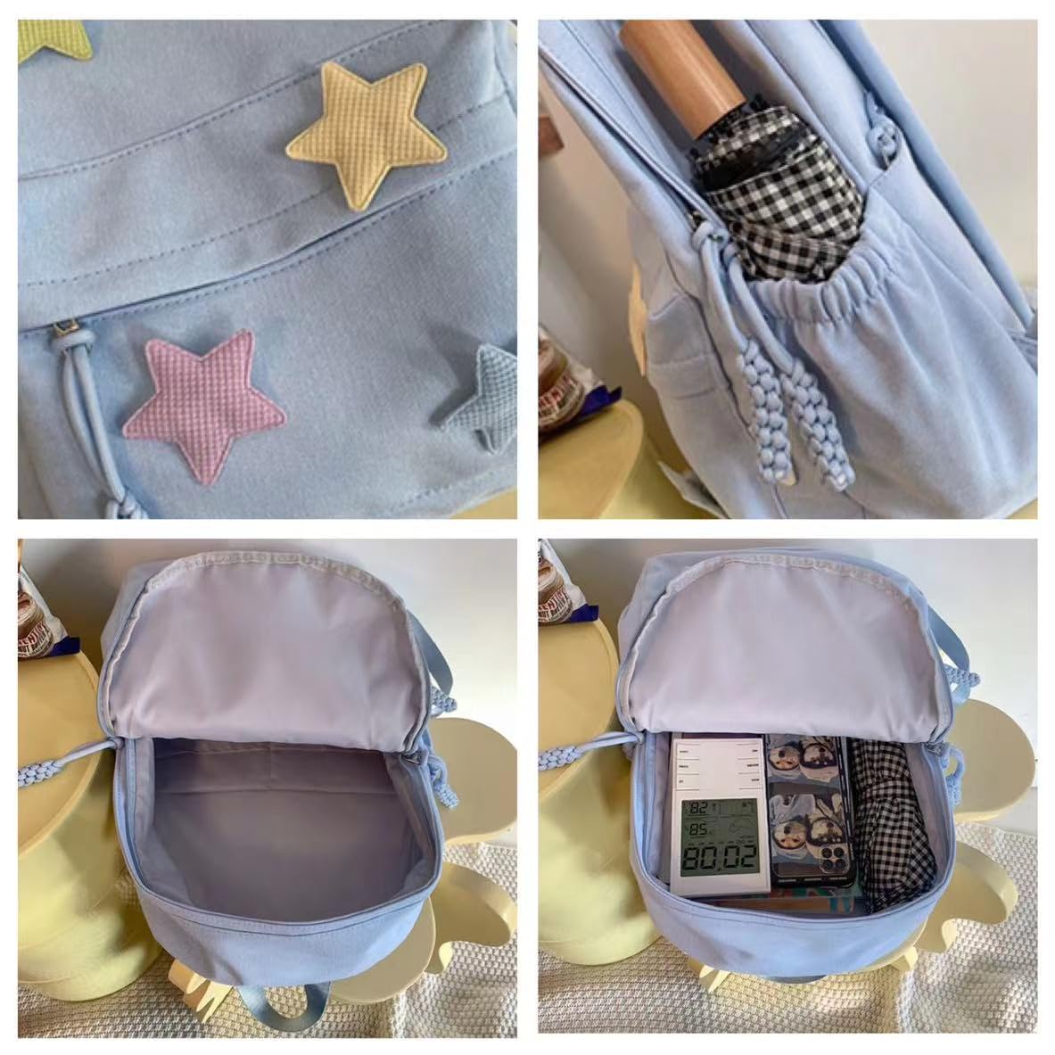 Trendy Y2K Aesthetic Preppy Star Backpack - Cute Laptop Bag for College, School & Travel (Khaki, One Size) - Perfect for Students, Work & Everyday Use