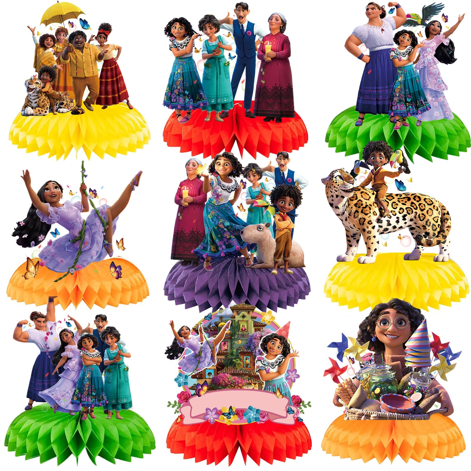9pcs Encanto Birthday Party Supplies Set - Honeycomb Centerpieces & Table Decorations for Kids Birthday, Baby Shower, Wedding, Holiday Party Decor