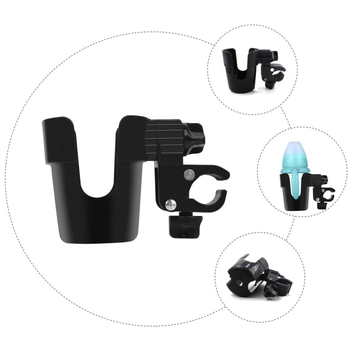 VICASKY 3-Pack Black ABS Bike Water Bottle Holder - Adjustable Clamp-On Cup Holder for Bicycle, Stroller, Scooter & Golf Cart - Durable Drink Caddy for Outdoor Sports, Commuting & Travel