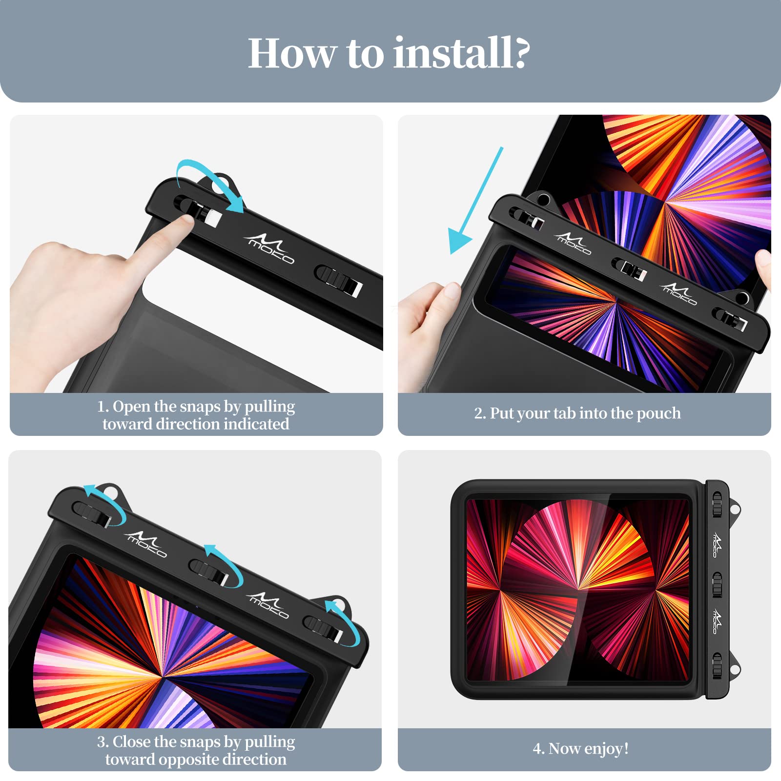 Waterproof Tablet Case for Fire HD 10, iPad 10th Gen, iPad Pro 11 (2022), iPad Air 5/4/3/2, iPad 10.2/9.7, Galaxy Tab S6/S7, Tab A 10.1 - Shockproof Stand Pouch with Handle for Bath, Kitchen, Pool & Outdoor Activities