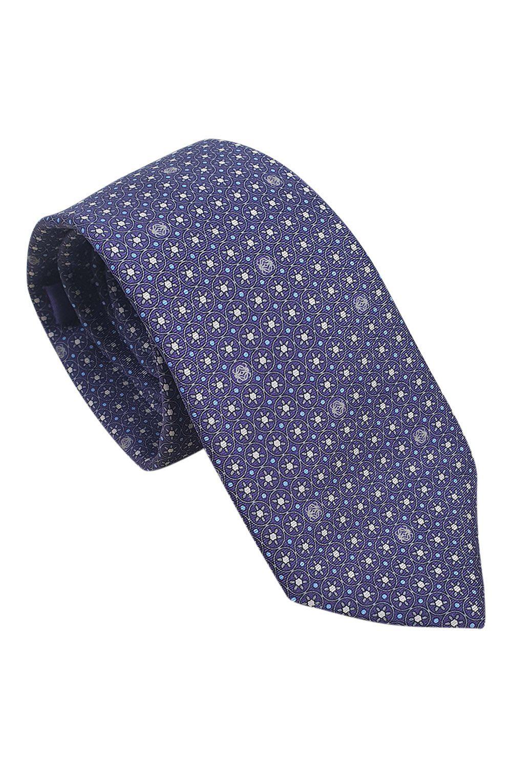 LOEWE 100% Silk Purple Tie with Geometric Circle Pattern - 60