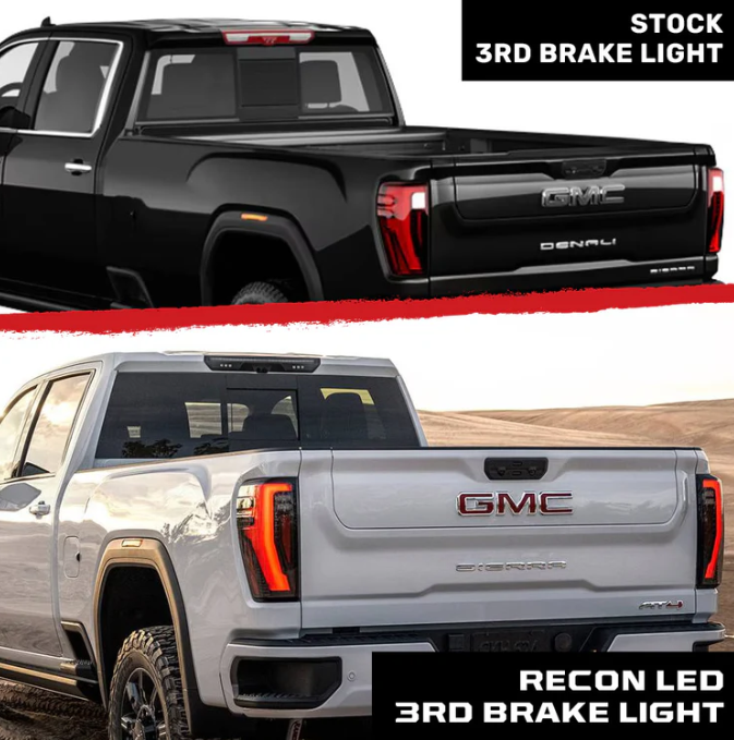 **GMC Sierra 1500 2019-2025 & Chevy Silverado 1500 2019-2024 (4th Gen) Ultra High Power Red LED 3rd Brake Light with CREE XML White LED Cargo Lights – Smoked Lens Replacement for Enhanced Visibility & Safety (Towing, Off-Road, Night Driving)**