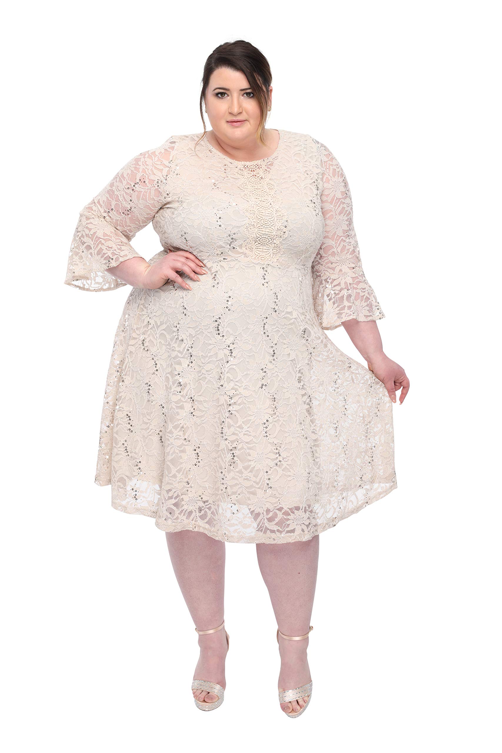 Elegant Plus Size Lace Cocktail Dress for Women - Crew Neck Wedding & Bridesmaid Party Dress | Perfect for Formal Events, Evening Parties & Special Occasions