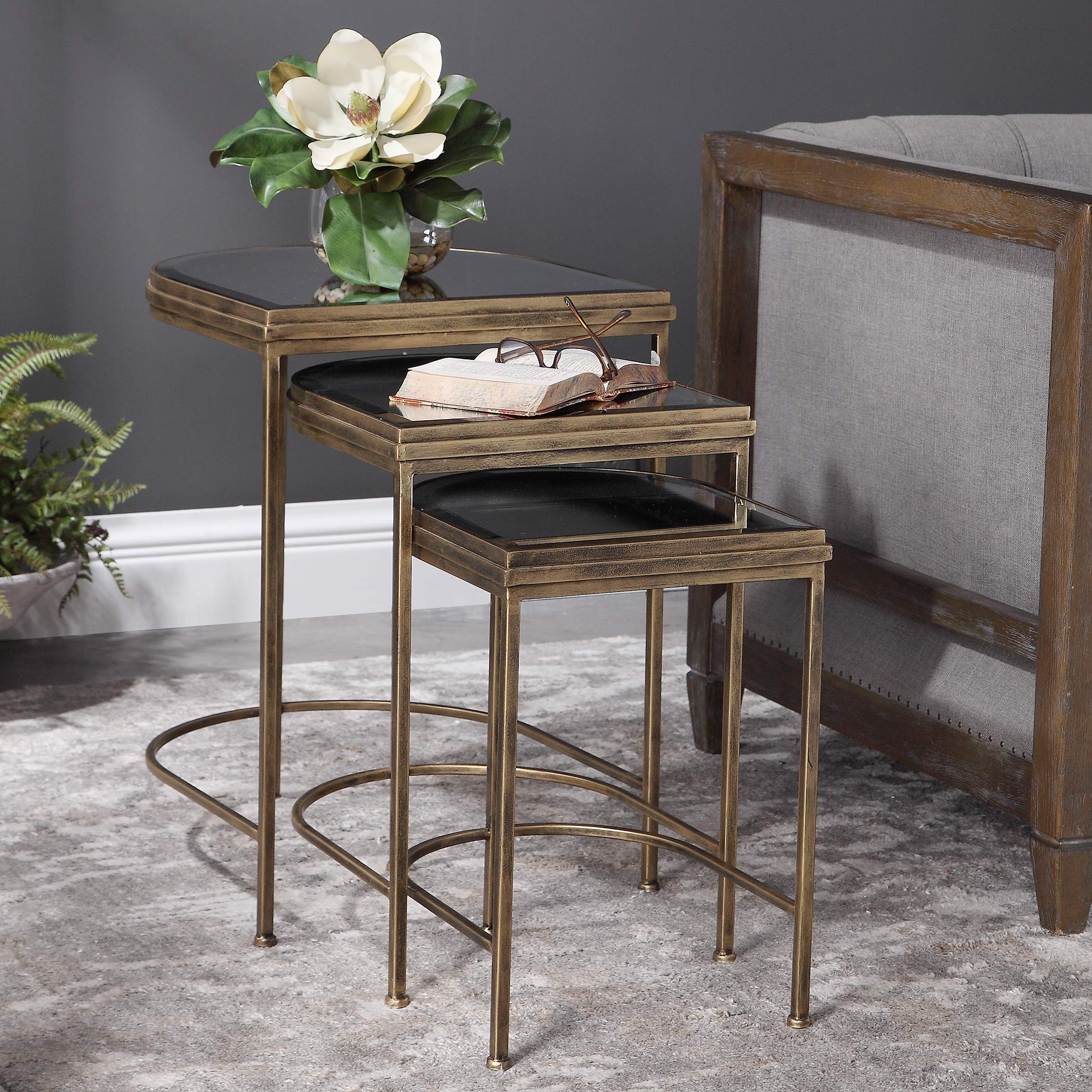 Handmade India Nesting Tables Set of 3 - Traditional Wooden Side Tables with Carved Designs - Perfect for Living Room, Bedroom, or Office Decor