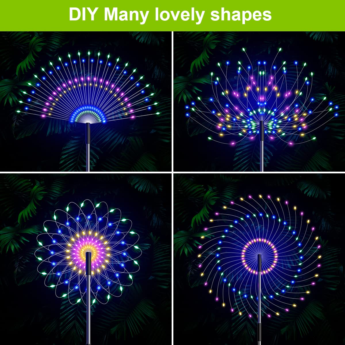 4 Pack Solar Garden Lights Outdoor - 120 LED Firework Design Waterproof Landscape Lighting with Remote & 8 Modes (Flickering Flame/Fairy Twinkle) for Yard, Garden, Pathway - Perfect for Patio, Deck, Walkway & Backyard Decor