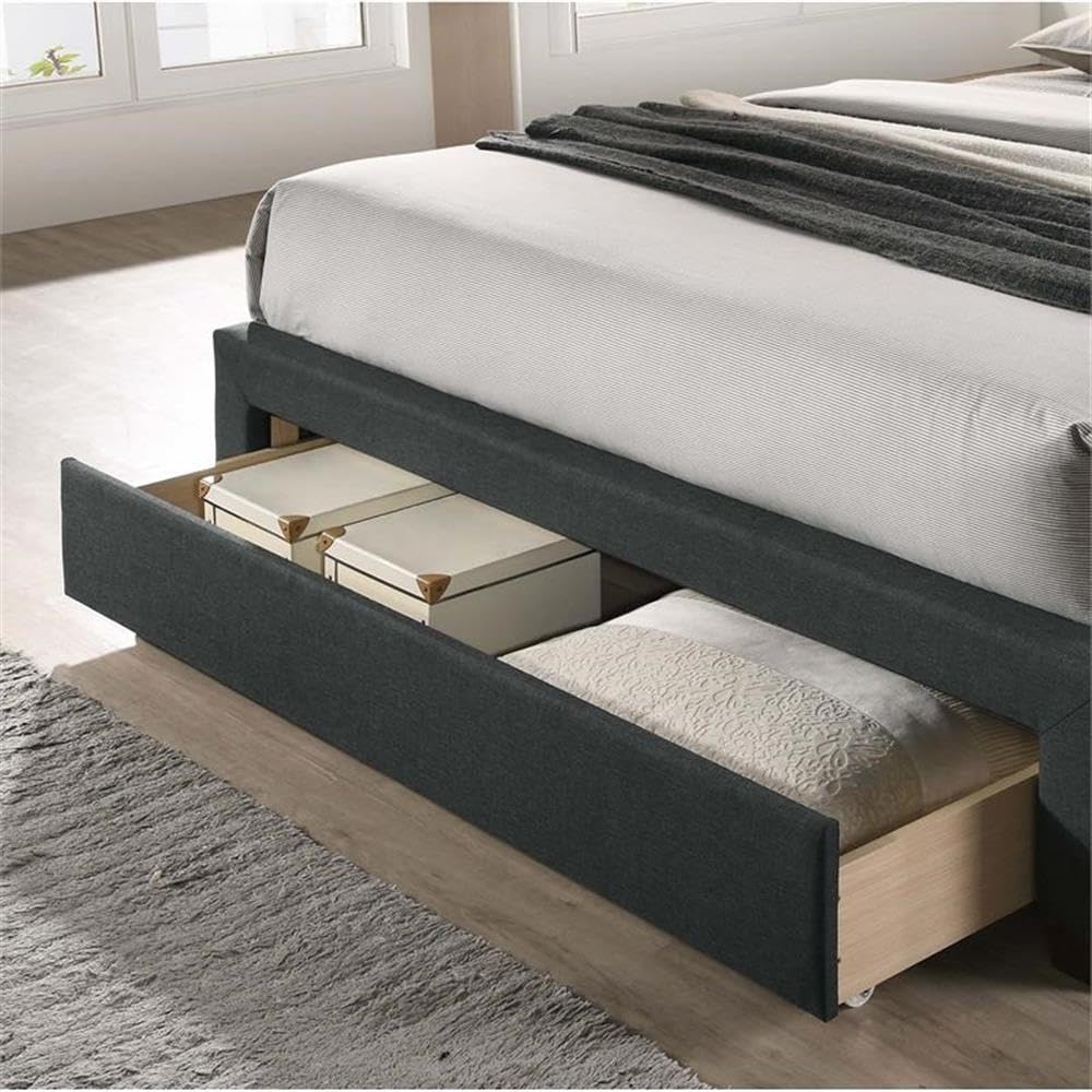 Furniture of America Bethn Transitional Fabric Storage Full Bed in Dark Gray - Modern Upholstered Platform Bed Frame with Underbed Storage for Small Spaces, Bedroom, Guest Room, Apartment