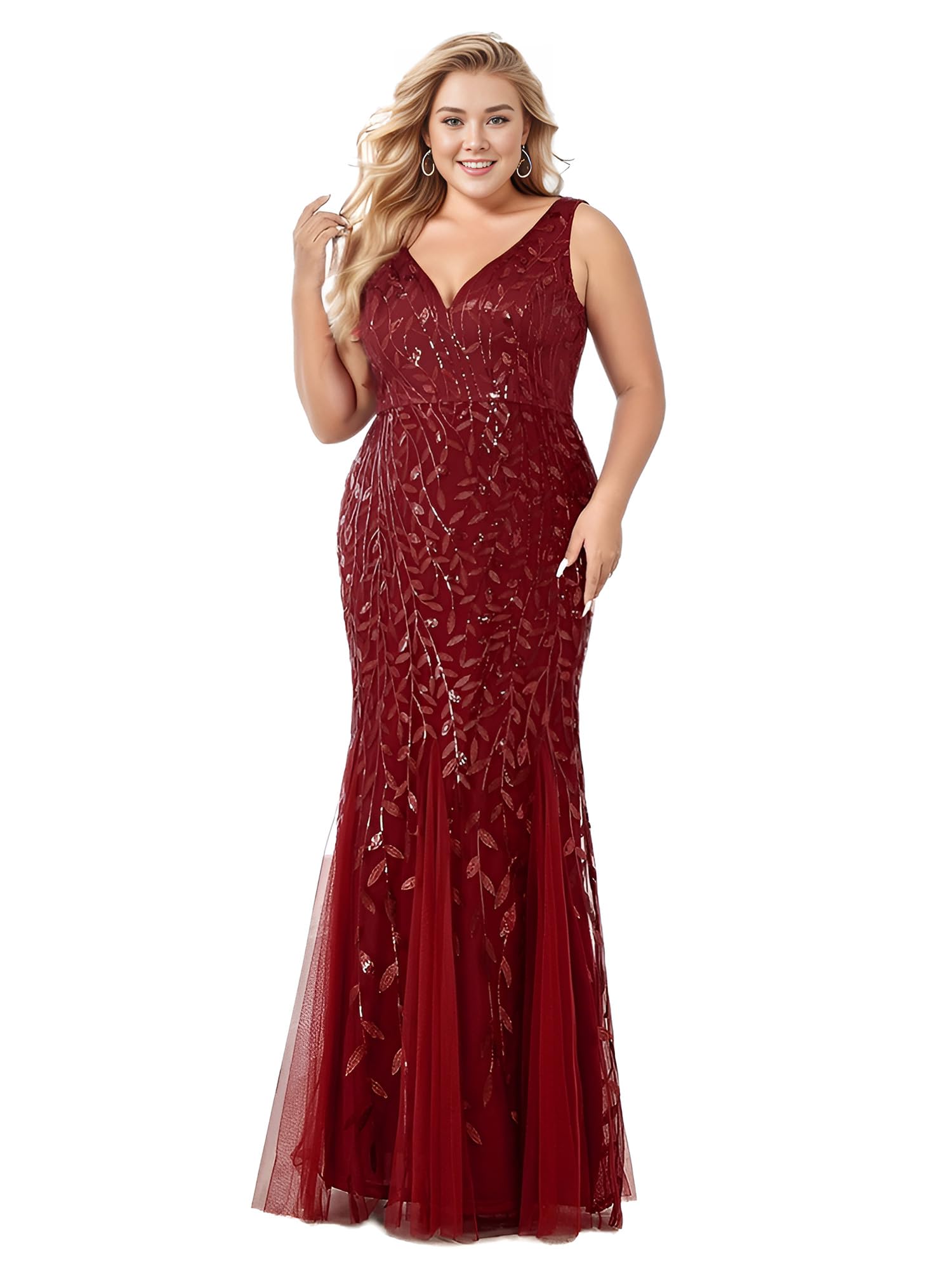 Ever-Pretty Women's Sequin V-Neck Sleeveless Bodycon Mermaid Evening Gown - Plus Size Formal Dress for Prom, Homecoming, Cocktail Party & Special Occasions