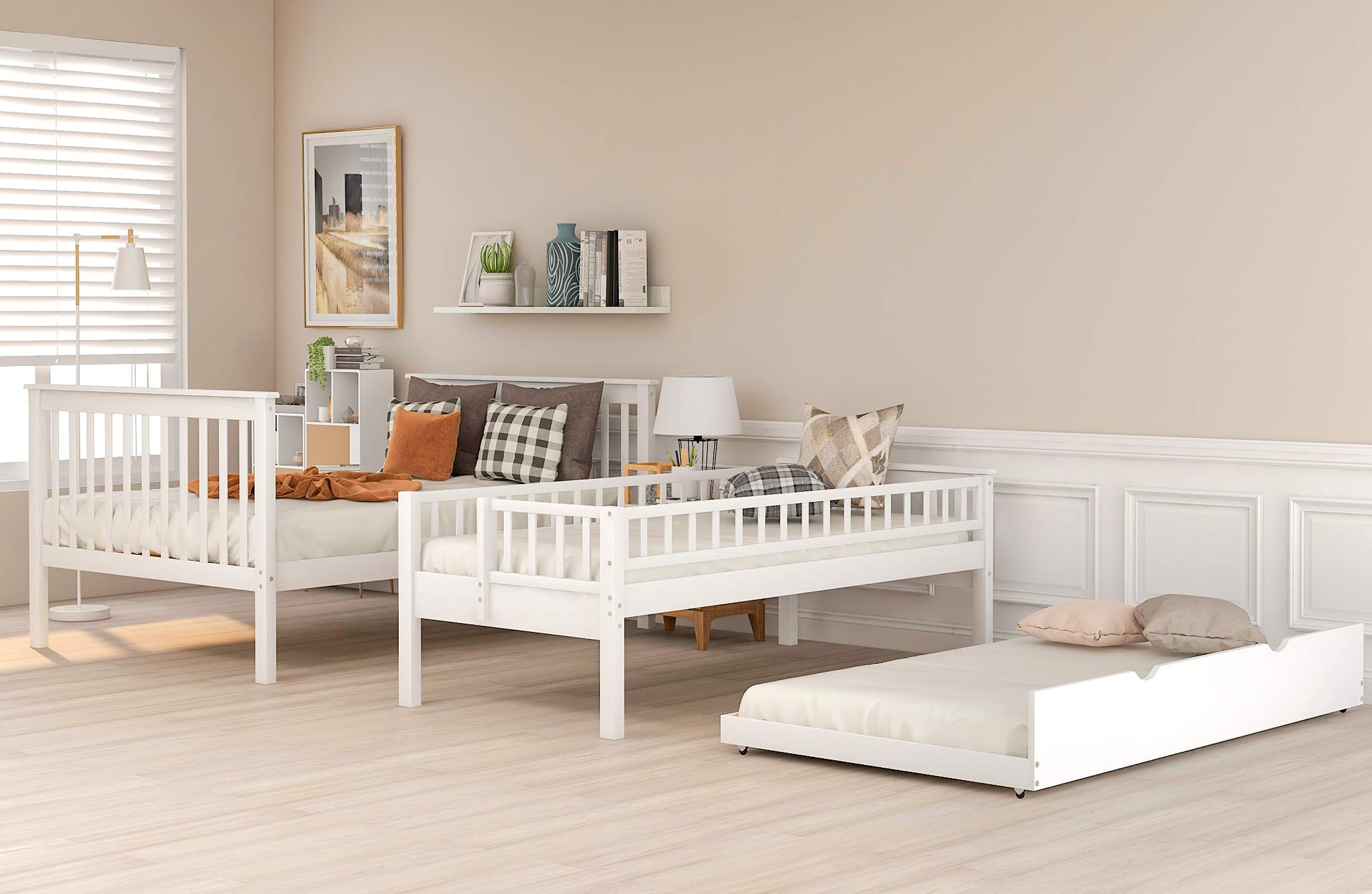 Harper & Bright Designs Twin Over Full Bunk Bed with Trundle, Stairs & Storage - Solid Wood Kids Bunk Bed with Full-Length Safety Rails - Space-Saving Solution for Small Rooms, Sleepovers & Guest Bedrooms (White)