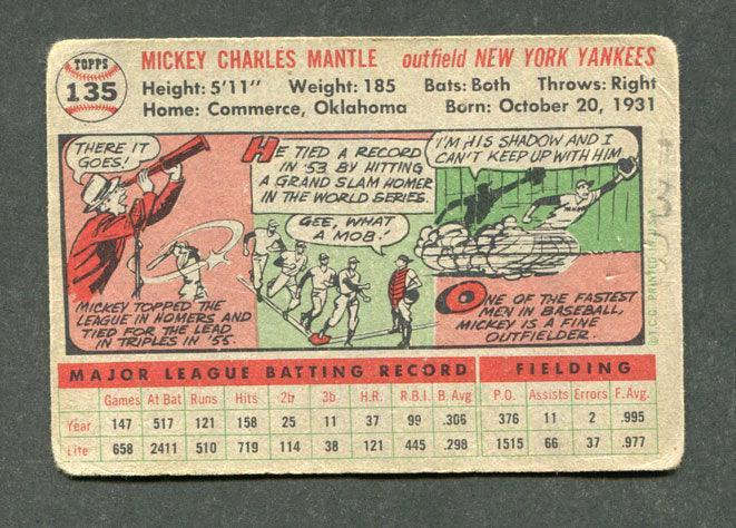 1956 Topps #135 Mickey Mantle New York Yankees Baseball Card - PSA Graded (Good Condition) - Vintage MLB Collectible for Display & Investment