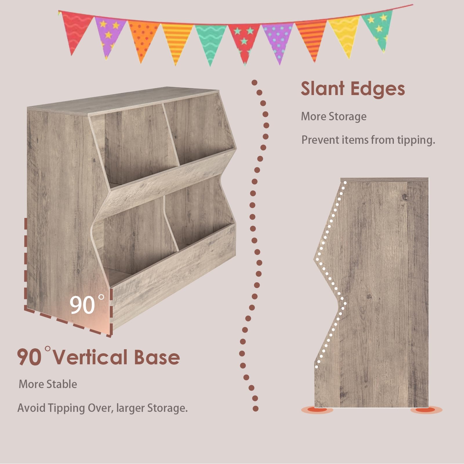 DINZI LVJ Kids Bookshelf & Toy Storage Organizer - 4-Cubby Wooden Bookcase for Children's Bedroom, Nursery, School | 39.4