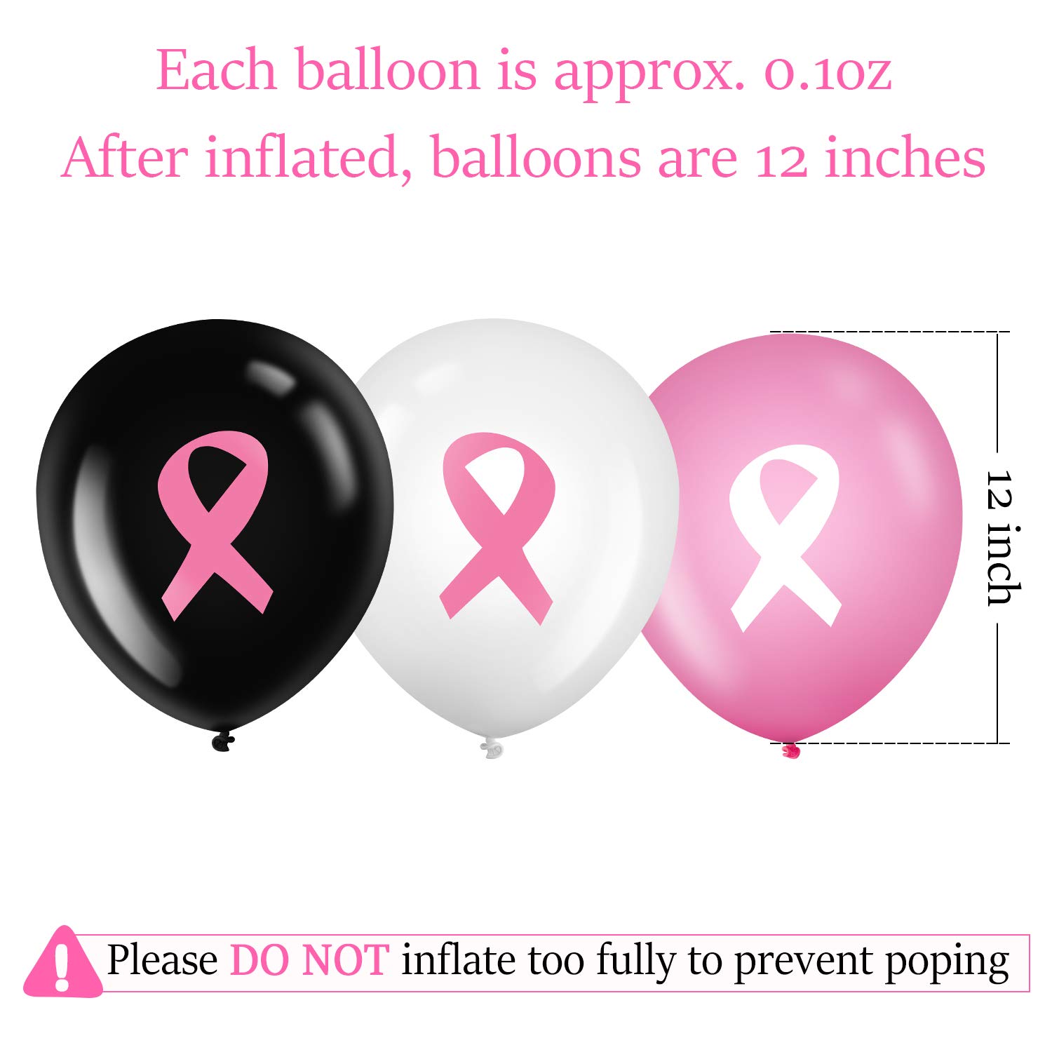 75-Piece Pink Ribbon Breast Cancer Awareness Balloons Set - 12 Inch Latex Balloons for Fundraising Events, Charity Parties, Survivor Celebrations & Awareness Campaigns (Pink, White, Black) - Perfect for Decorations, Memorials & Support Gatherings