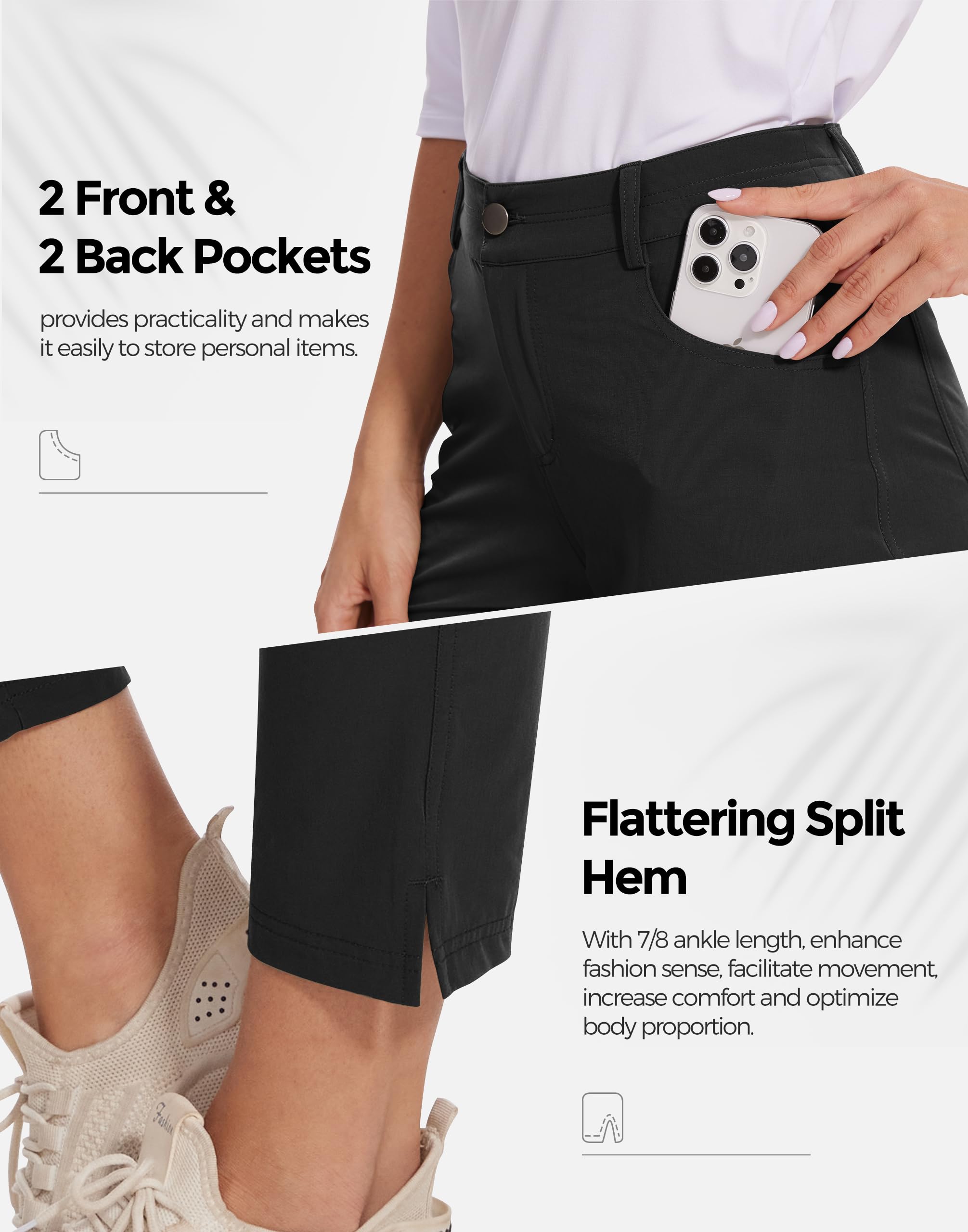 M MOTEEPI Women's 7/8 Golf Pants - Lightweight Stretchy Outdoor Pants with 4 Pockets for Work, Hiking & Travel - Perfect for Golfing, Casual Wear & Active Lifestyles