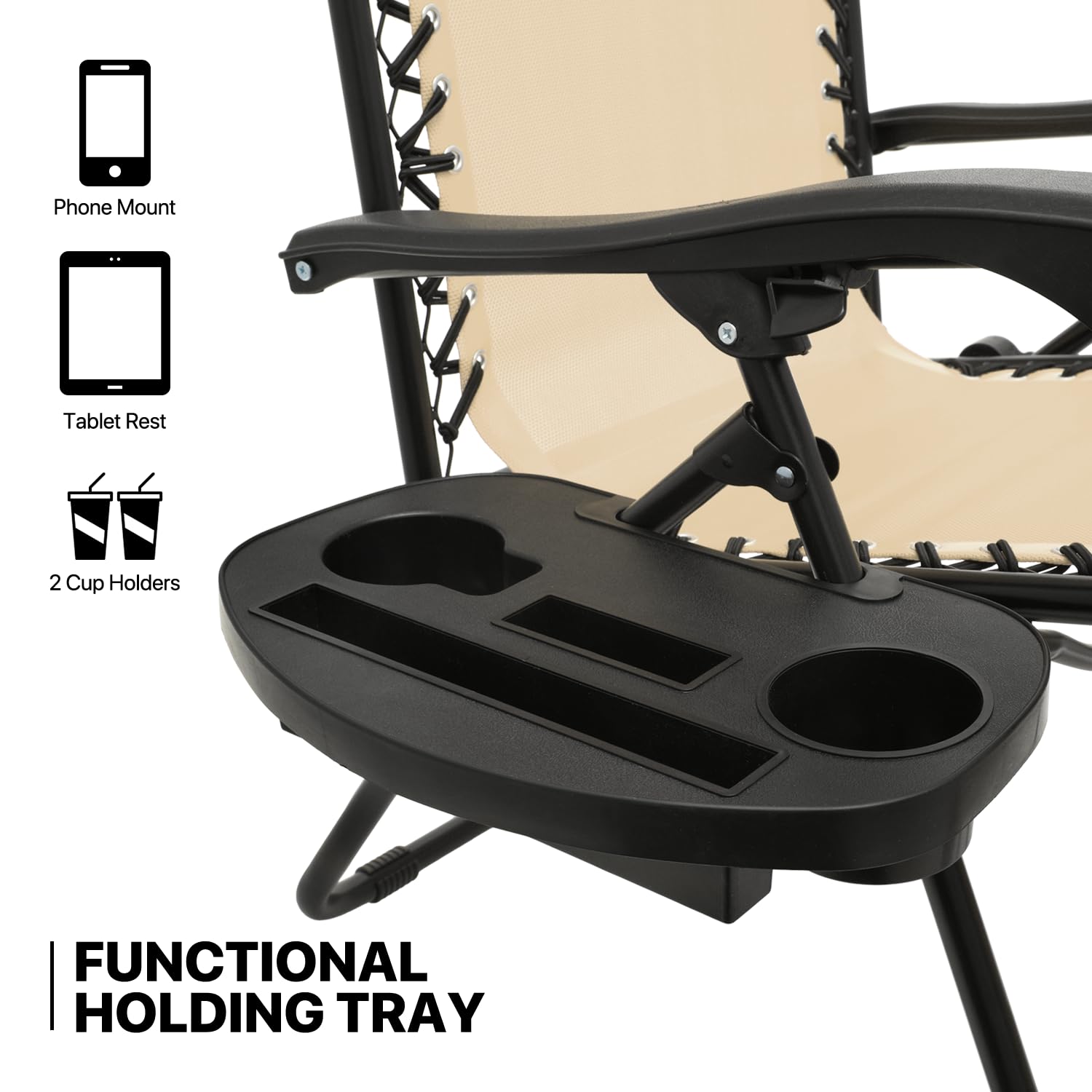 MoNiBloom Zero Gravity Lounge Chairs Set of 2 - Outdoor Reclining Patio Chairs for Adults, Foldable Beach Chairs with Adjustable Backrest - Perfect for Backyard, Poolside, Camping & Beach Relaxation (Cream)