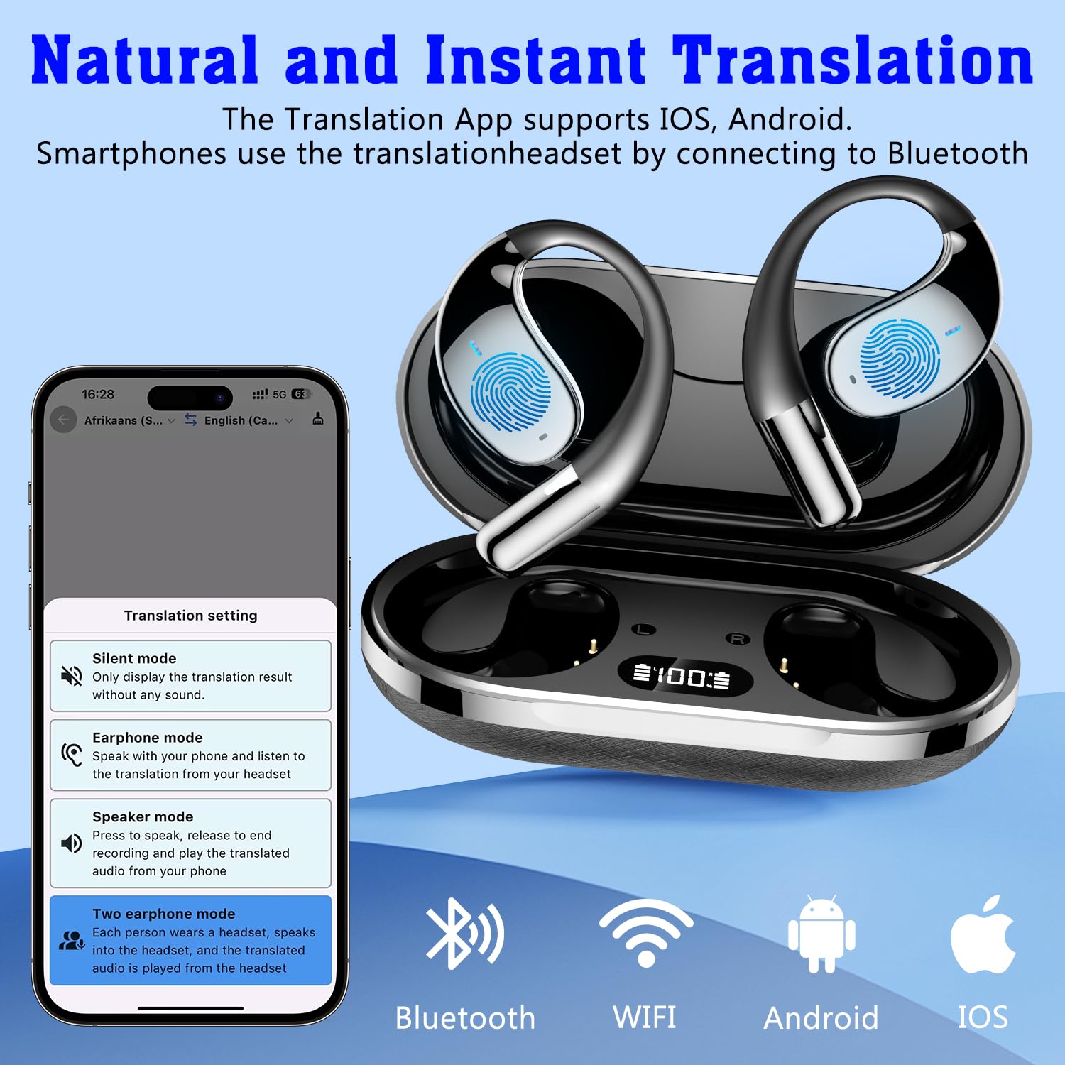 AI Translator Earbuds with 144 Languages Real-Time Translation - Wireless Bluetooth 3-in-1 Smart Earbuds for Travel, Business Meetings & Language Learning (Black)