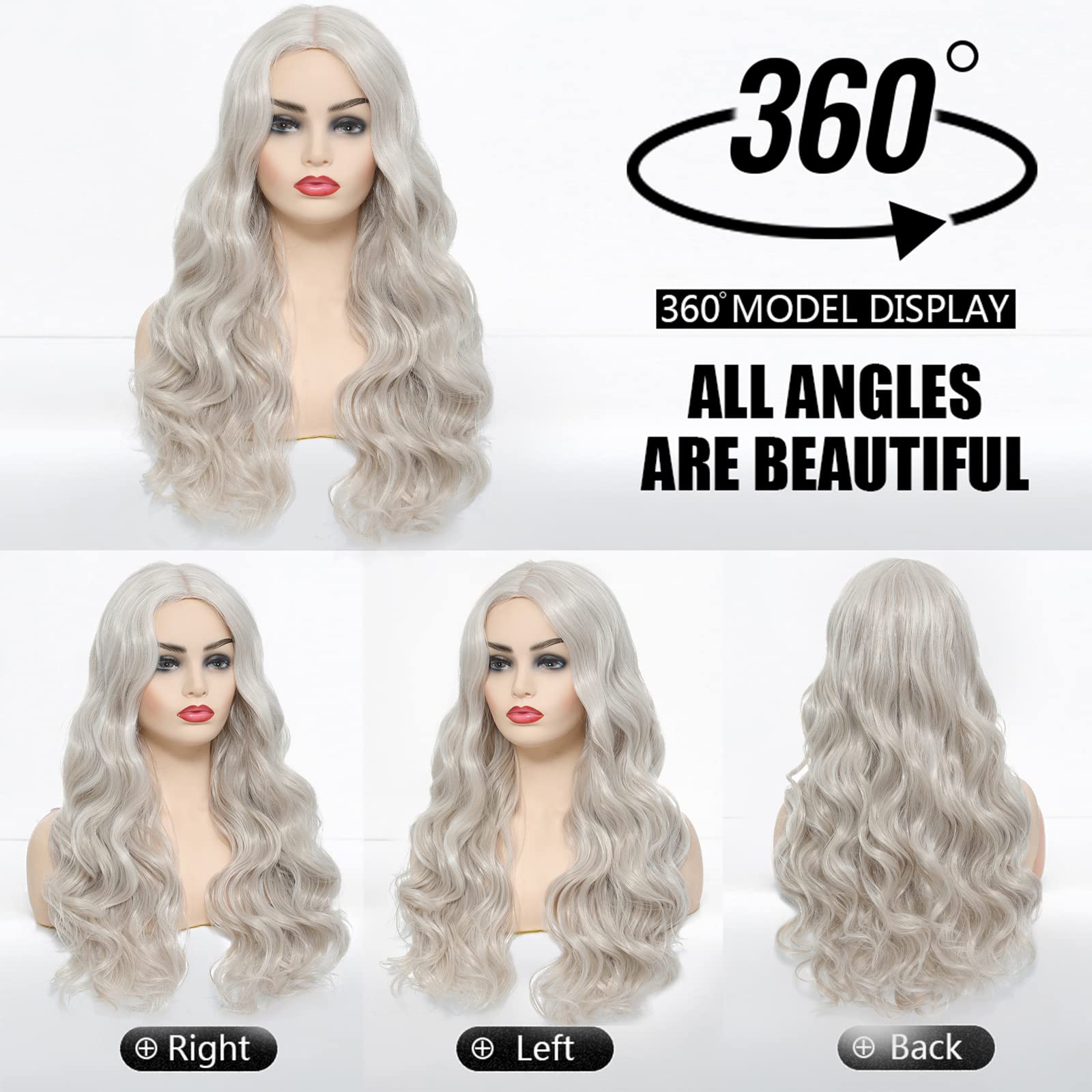 Long Wavy Platinum Blonde Synthetic Wig for Women - Middle Part Costume Wig for Halloween, Cosplay, Parties & Costume Events