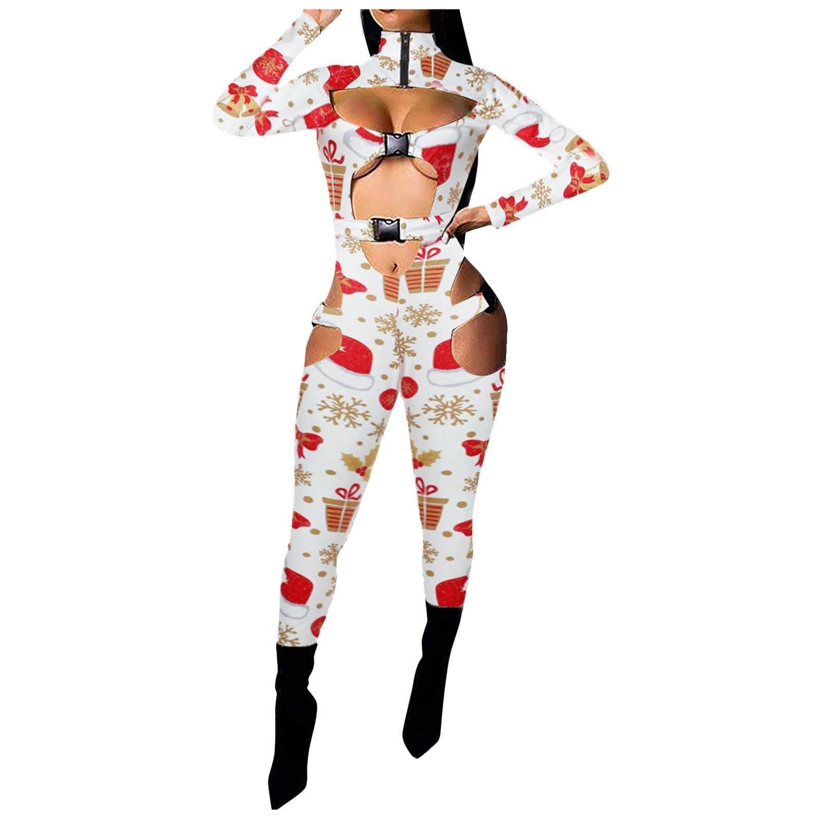 Women's Long-Sleeve Workout Jumpsuit - Gym Fitness Playsuit with Built-in Shapewear for Yoga, Running & Outdoor Activities (White, Size L) | Christmas Gift & School Sports Essential