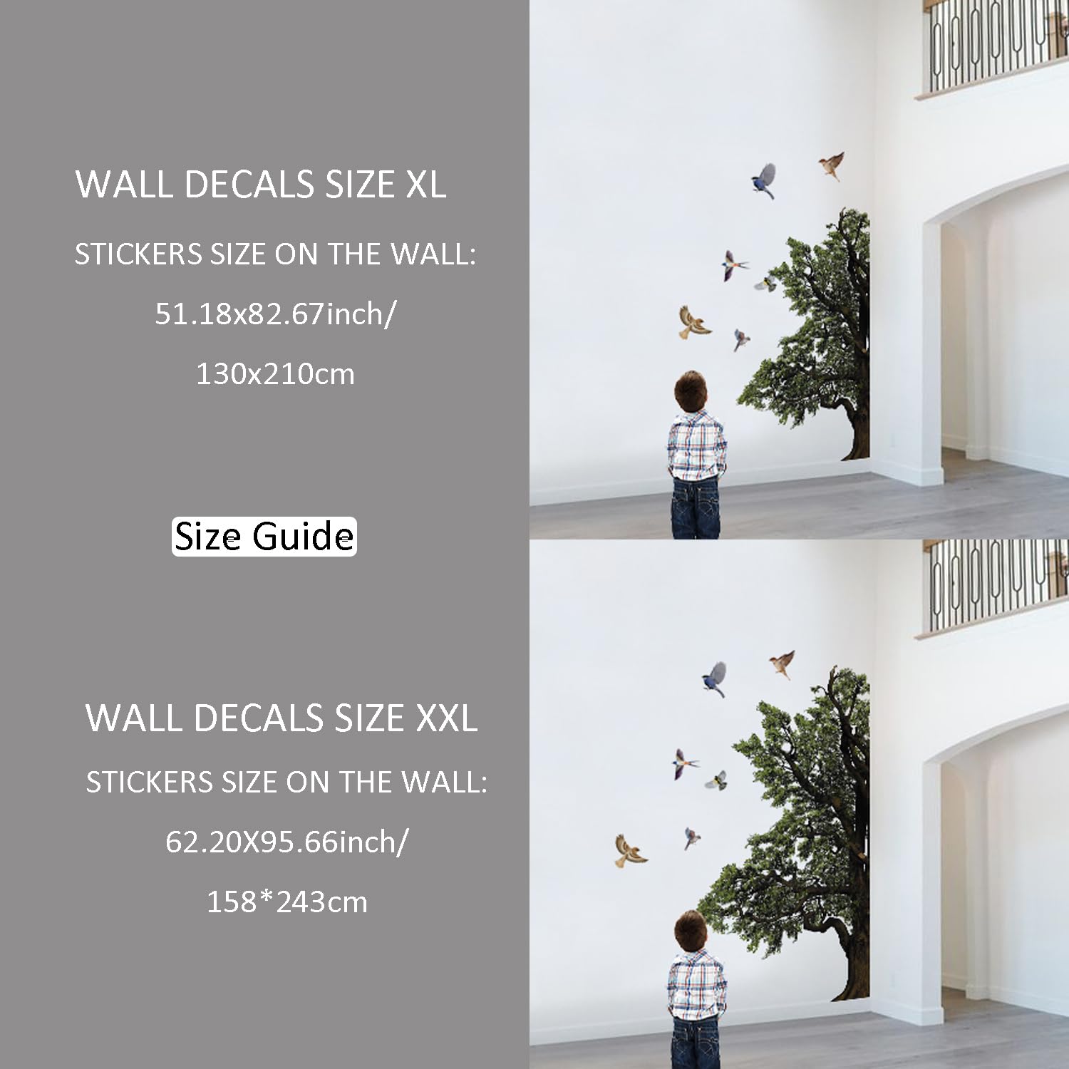 Funlife Original Hand Drawn Large Half Oak Tree Wall Decal - 62.2